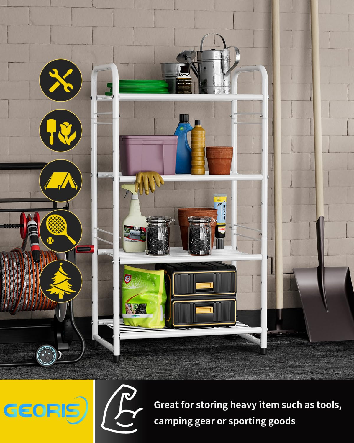 4-Tier Heavy Duty Metal Storage Shelves - 17.7