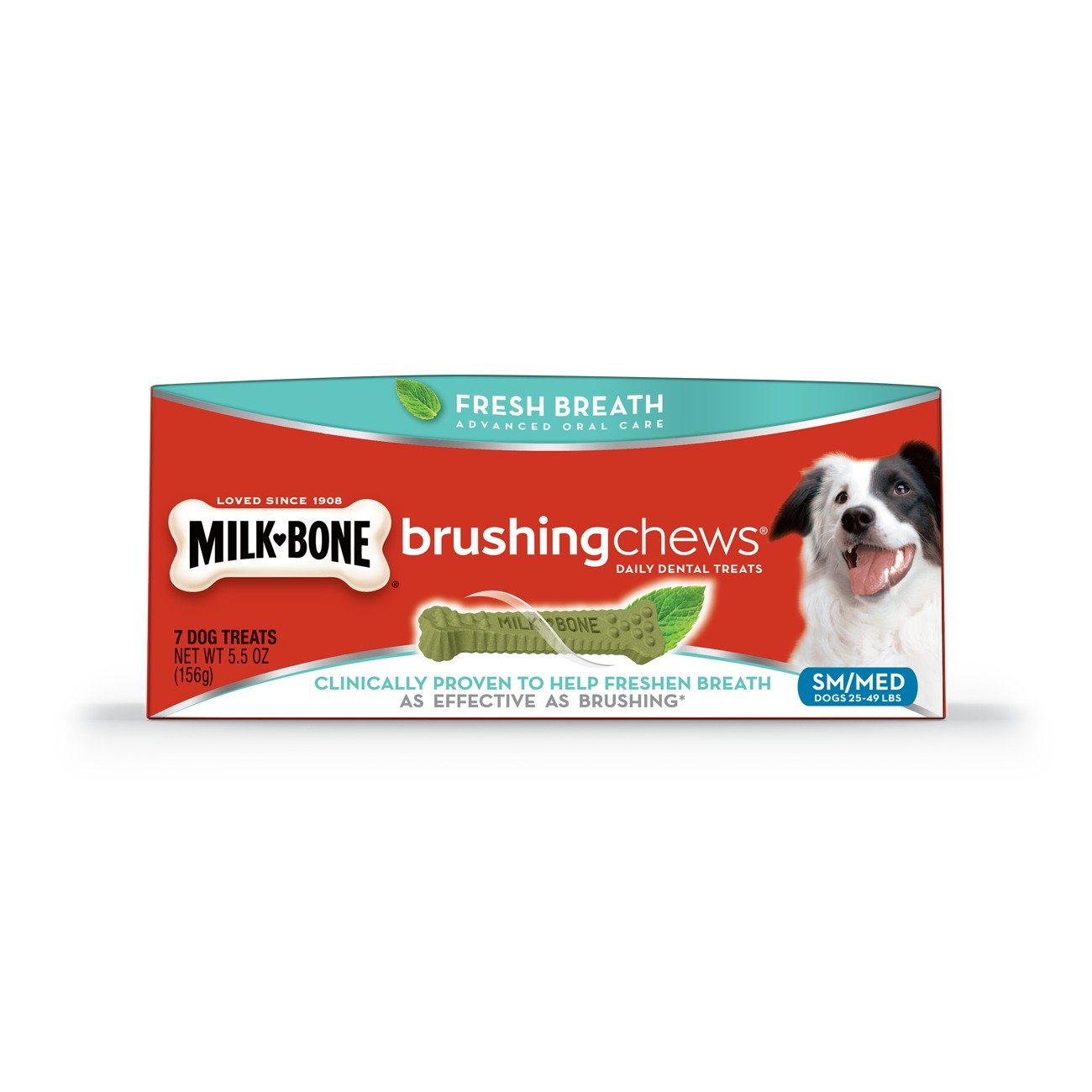 Milk-Bone Brushing Chews Fresh Breath Daily Dental Dog Treats for Small & Medium Dogs - 5.5 Oz Pack (7 Bones) - Promotes Oral Health & Clean Teeth - Perfect for Daily Dental Care Routine at Home or Travel