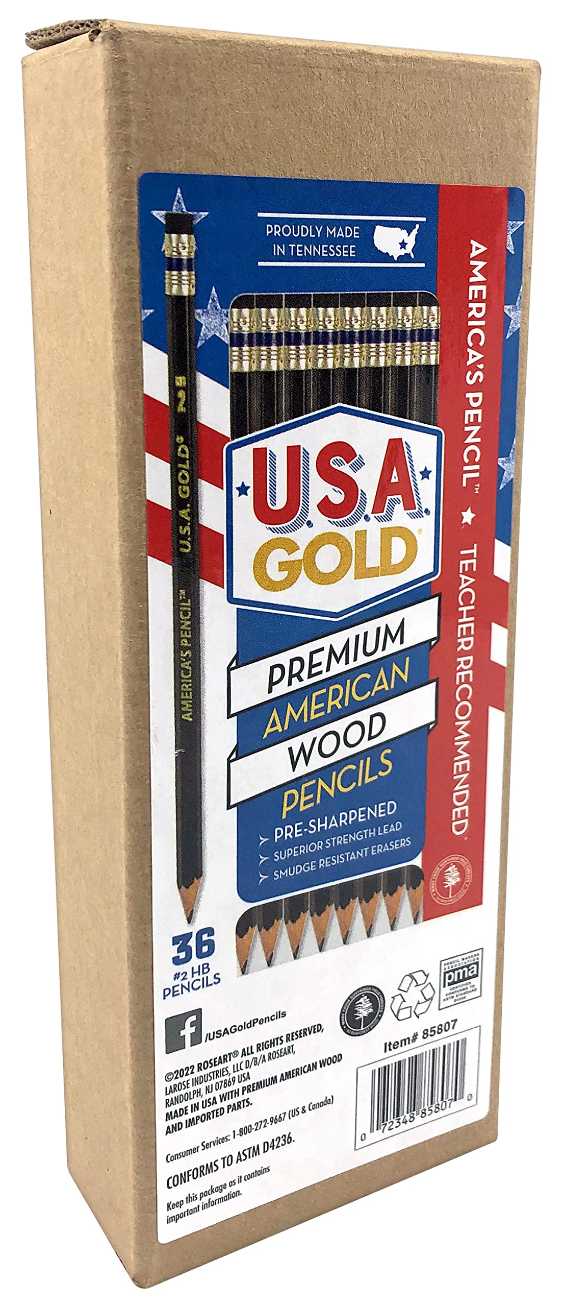 RoseArt USA Gold Pre-Sharpened #2 HB Black Wood Pencils - 48 Pack for School, Office & Art Drawing Supplies | Premium American Made Writing & Sketching Pencils