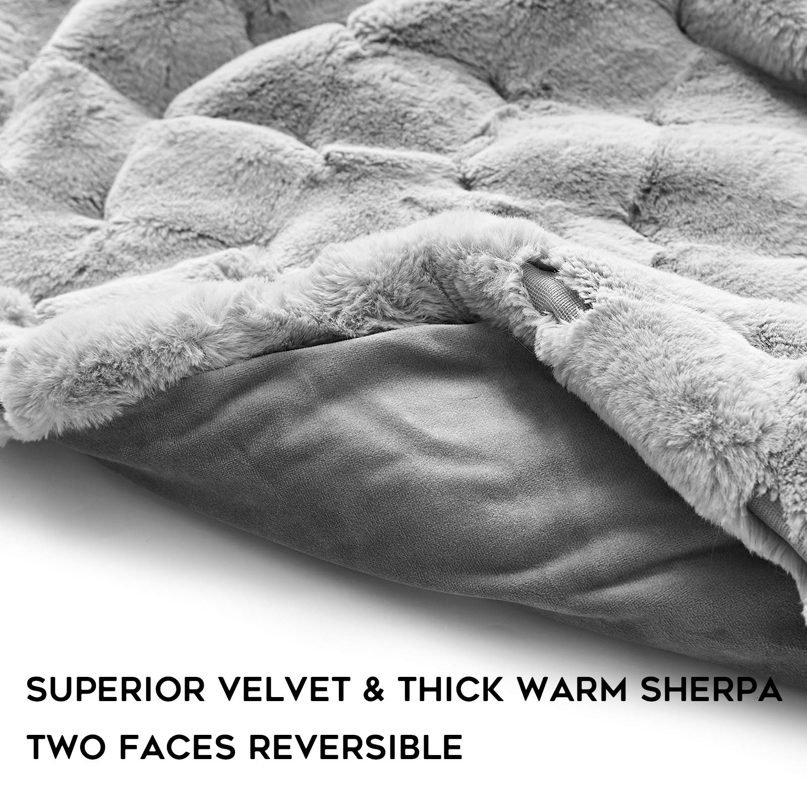 YnM Fluffy Weighted Blanket (Light Grey, 60''x80'' 15lbs) - Luxury Soft Faux Fur Heavy Blanket for Adults, Anxiety Relief & Stress Reduction - Perfect for Bed, Couch, Office & Home Decor