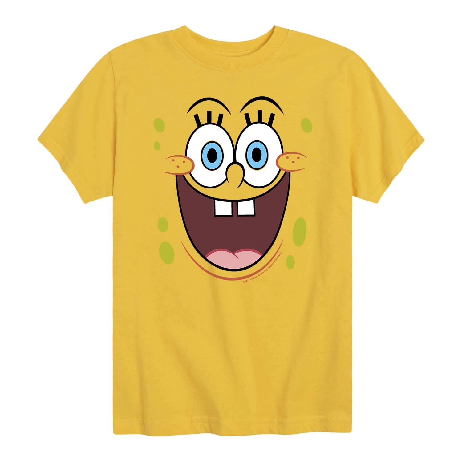 HYBRID APPAREL Spongebob Squarepants Happy Face Graphic T-Shirt for Toddler & Youth | Soft Cotton Short Sleeve Tee | Casual Wear, Birthday Gift, Cartoon Character Outfit