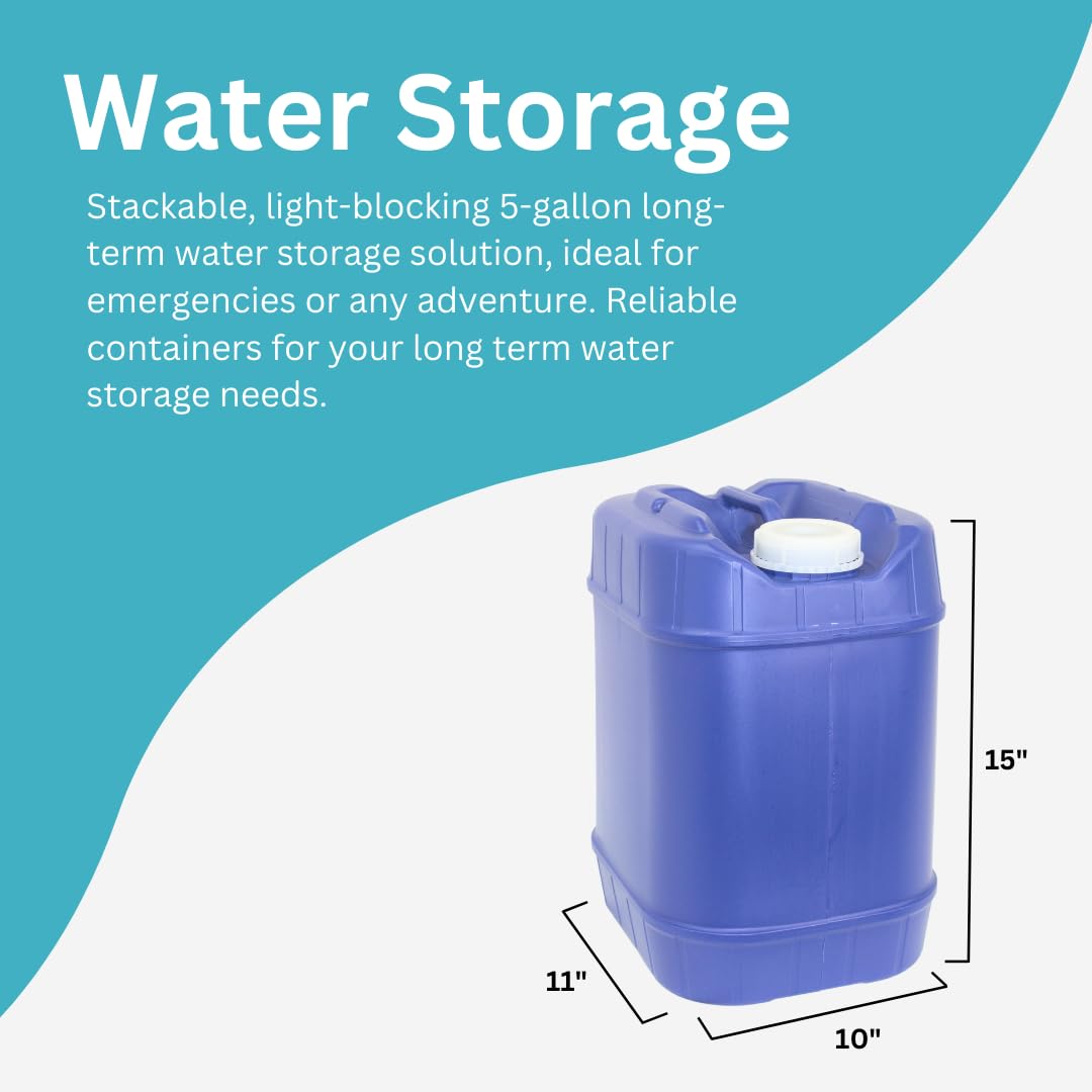 5-Gallon Stackable Water Storage Containers with Lids & Spigot (Set of 4) – 20 Gallon Total Capacity – Emergency Water Supply for Camping, RV, Disaster Preparedness & Survival Kits – Easy Fill & Portable Design for Outdoor Adventures & Home Preparedness