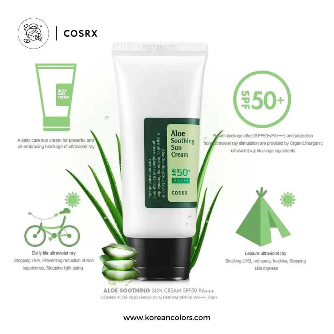 COSRX Aloe Soothing Sun Cream SPF50+ PA+++ 50ml | Hydrating Sunscreen for Face, Moisturizing & Soothing Protection | Perfect for Daily Use, Outdoor Activities & Sensitive Skin Care