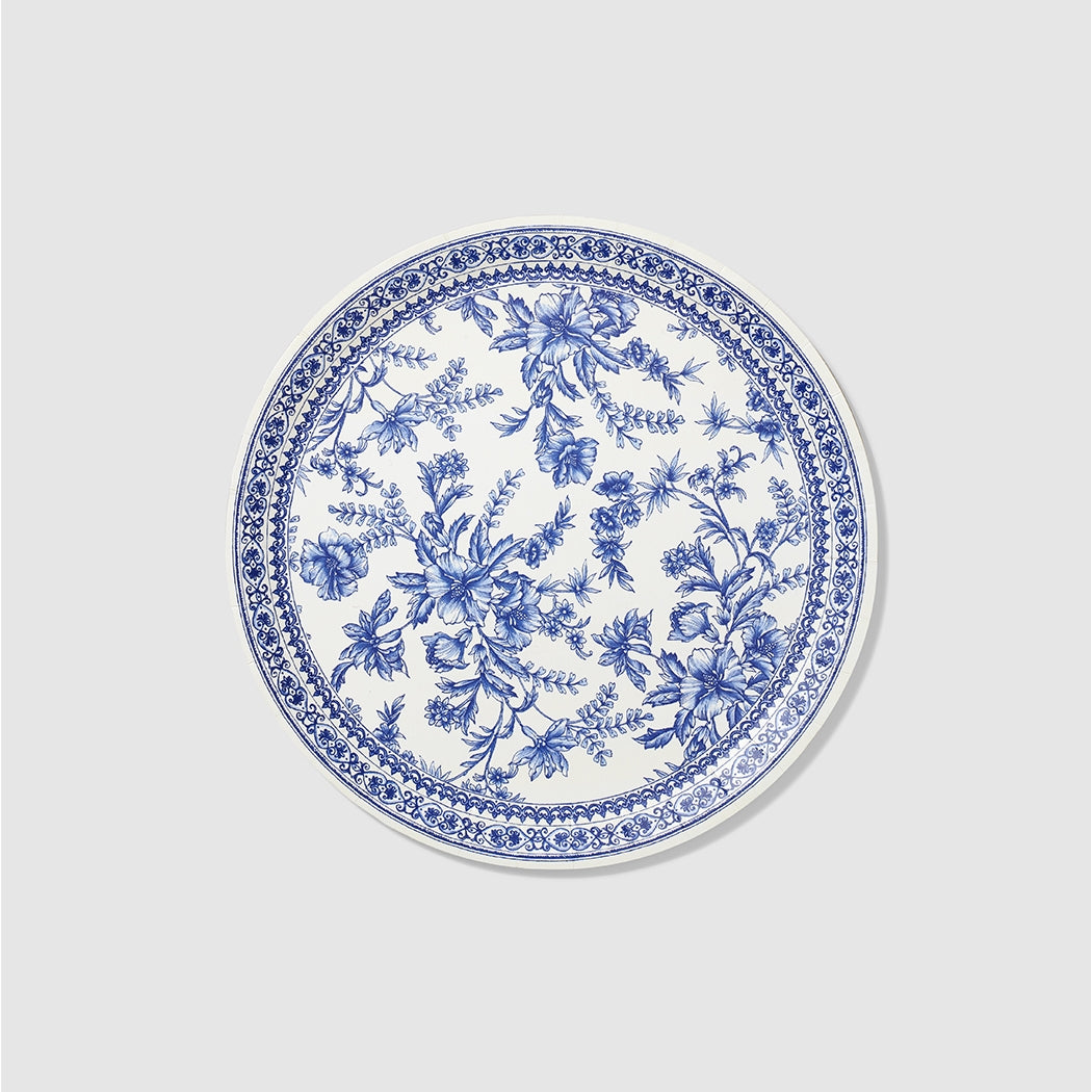 Blue French Toile Paper Party Plates - Elegant Floral Design Disposable Dinnerware for Wedding, Baby Shower & Bridal Shower Decorations - Perfect for Outdoor Picnics and Garden Parties