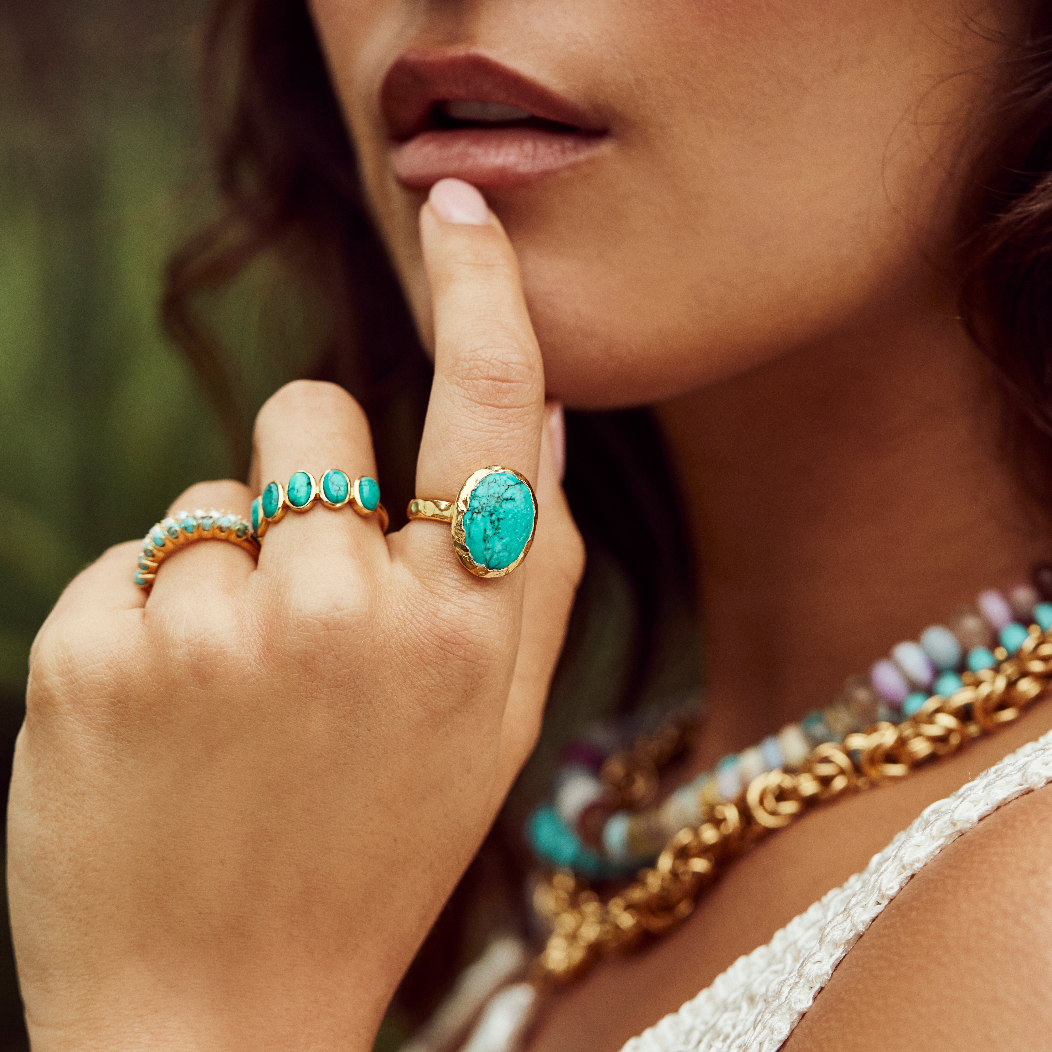 Molten Organic Turquoise Statement Ring for Women - Handmade Boho Jewelry, Unique Gemstone Ring for Everyday Wear & Special Occasions