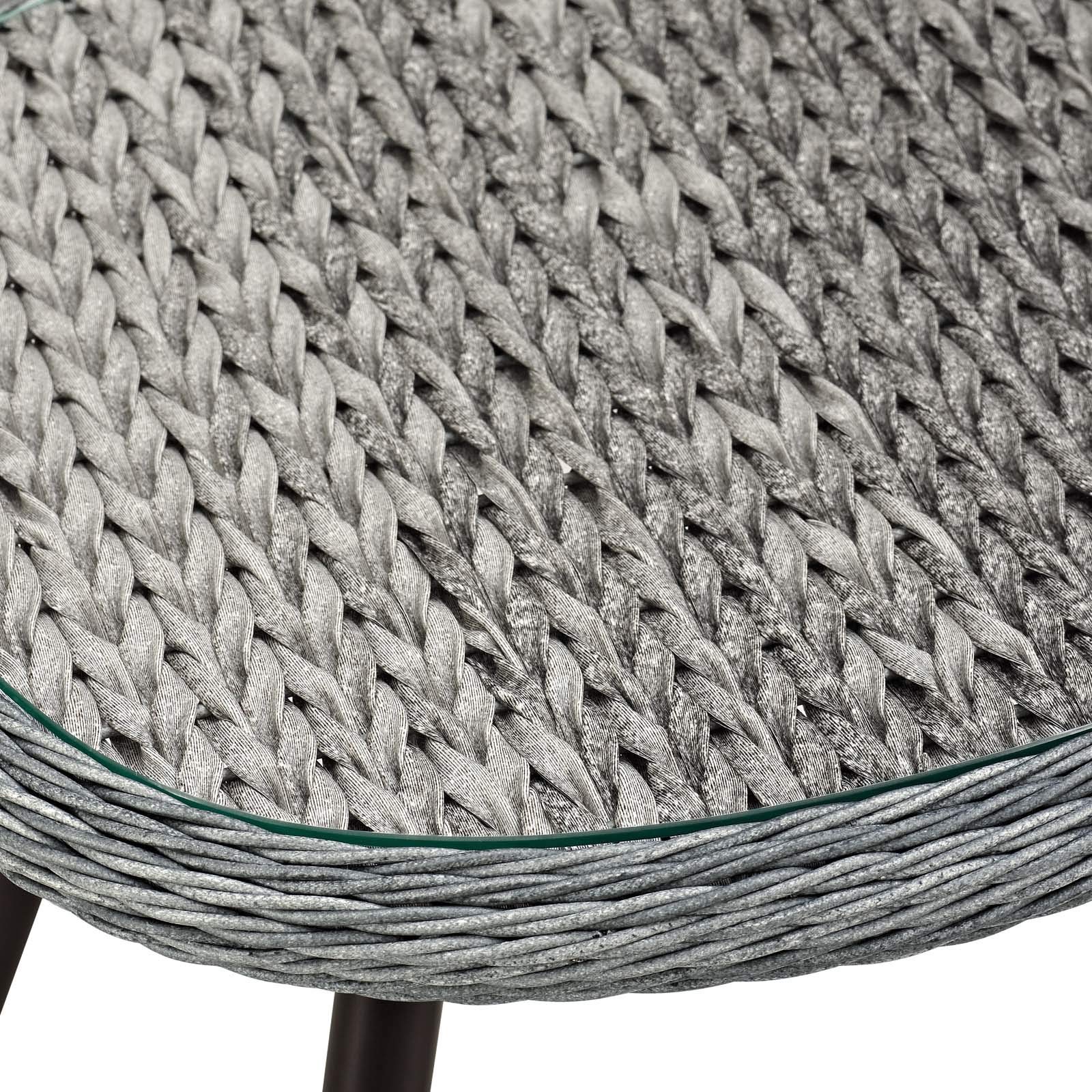 Modern Outdoor Patio Side Table - Grey Rattan Wicker Glass Top Coffee Table for Balcony, Lounge, Garden & Poolside Decor