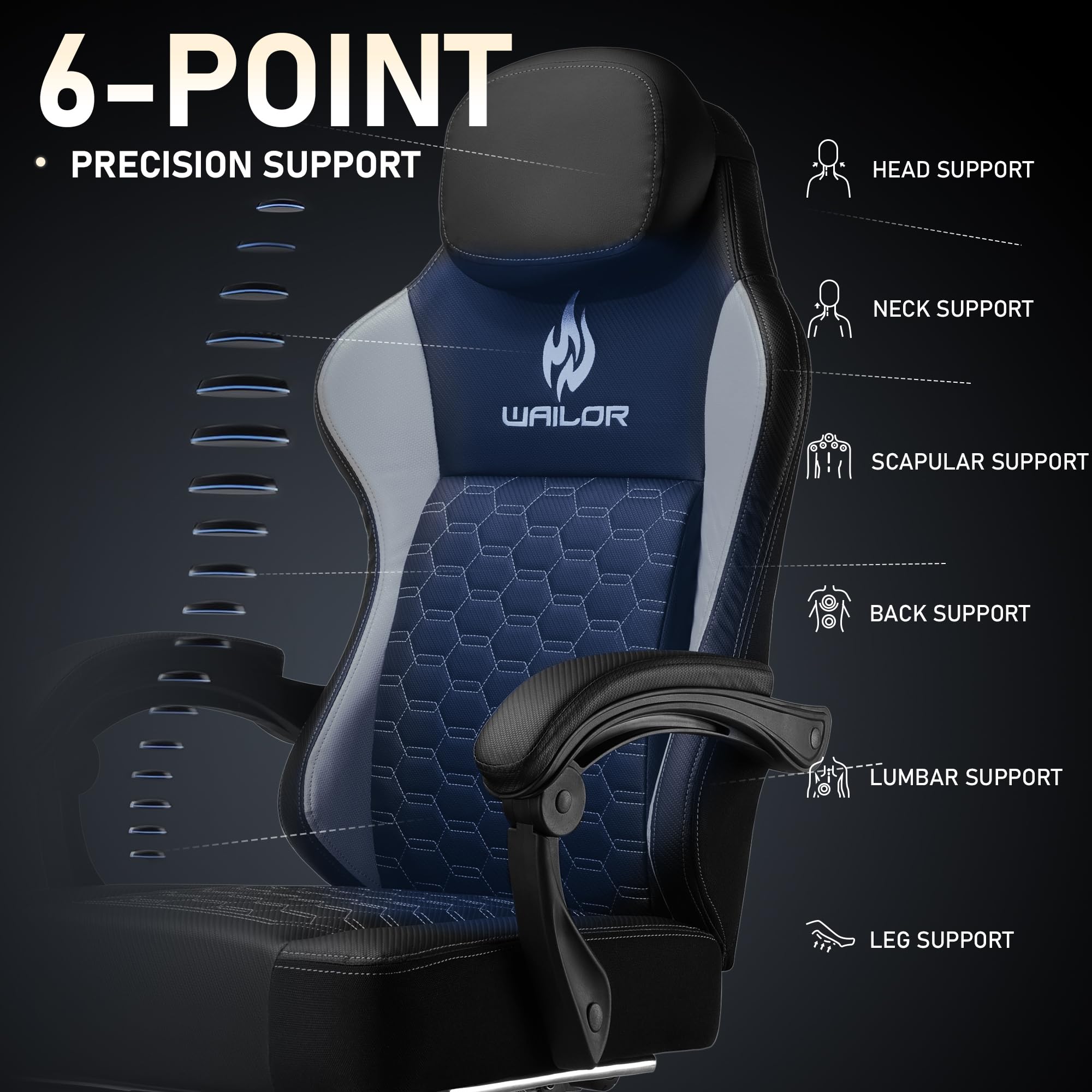 Premium Gaming Chair with Pocket Spring Cushion - Ergonomic High Back Office Chair with Adjustable Footrest, Headrest & Lumbar Support - 300LBS Capacity for PC, Console & Esports Gamers - Perfect for Long Gaming Sessions, Home Office & Streaming Setups