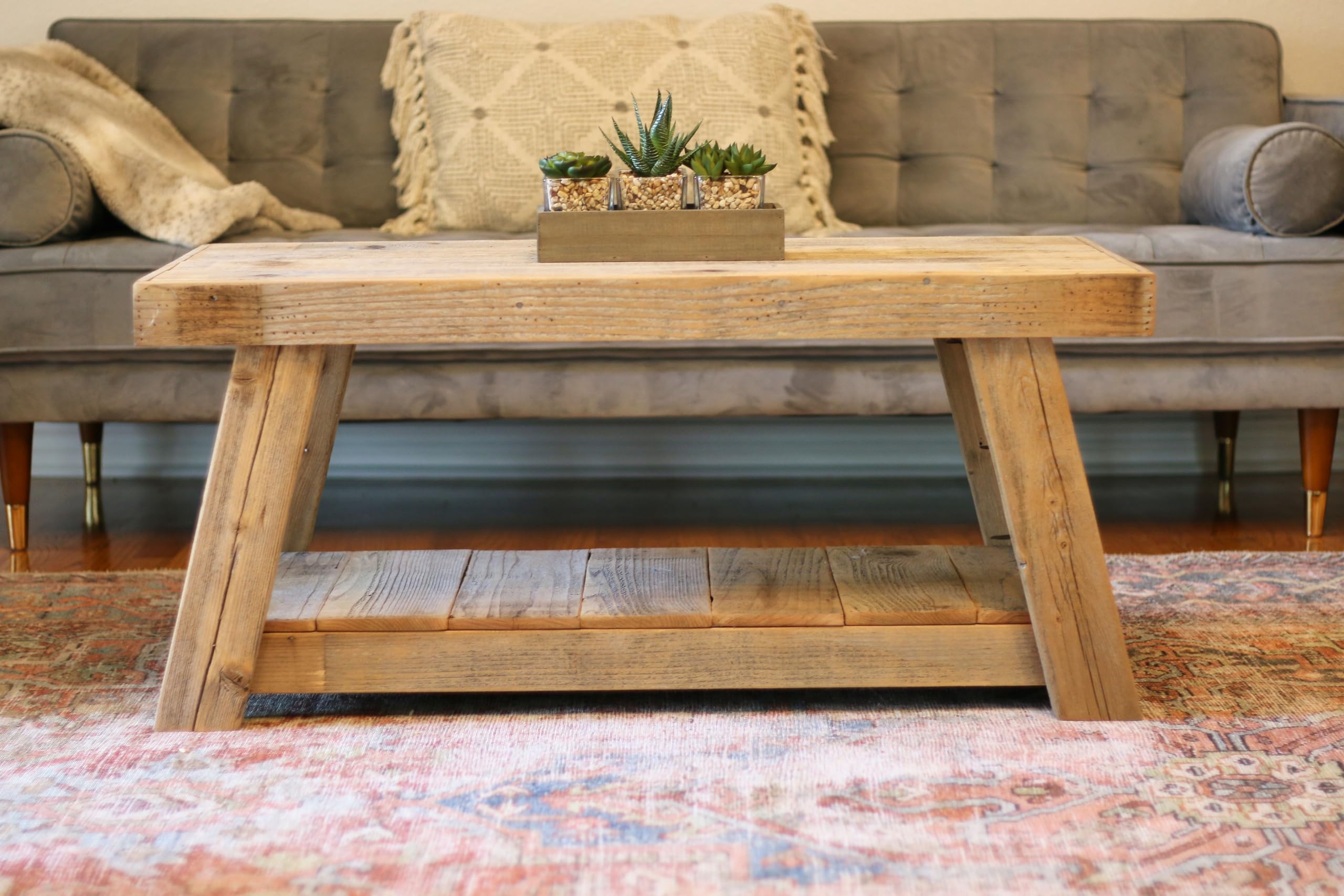 Modern Aztec A-Frame Coffee Table - Solid Wood Natural Finish Living Room Furniture - Perfect for Small Spaces, Apartments & Boho Home Decor