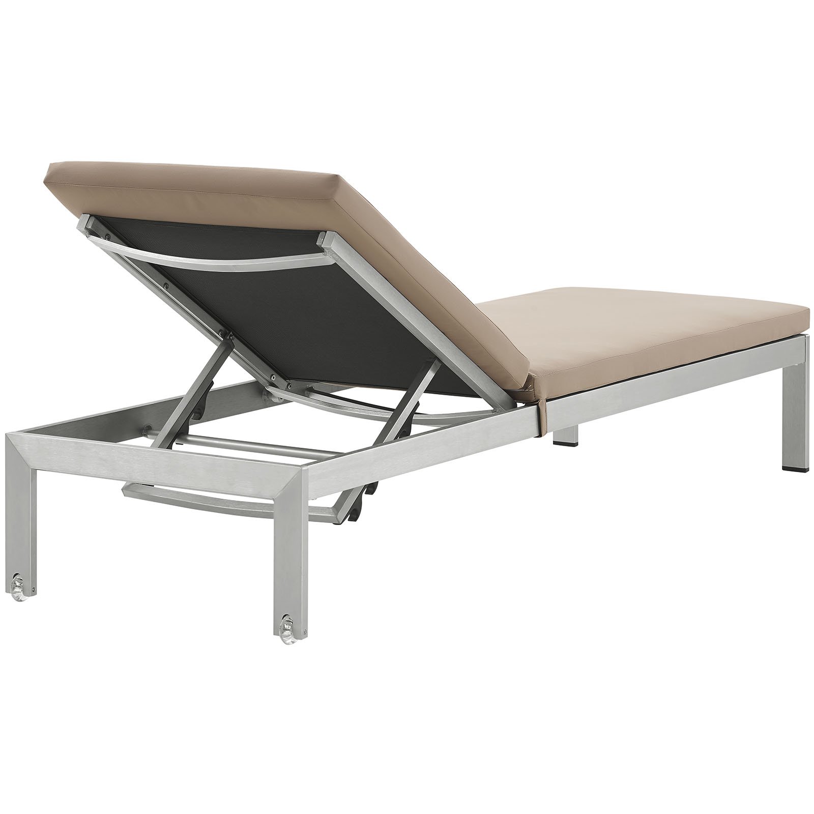 Modway Shore Outdoor Patio Aluminum Chaise Lounge Chair with Cushions - Silver Mocha - Waterproof & Rust-Resistant - Perfect for Poolside, Beach, Backyard & Patio Relaxation