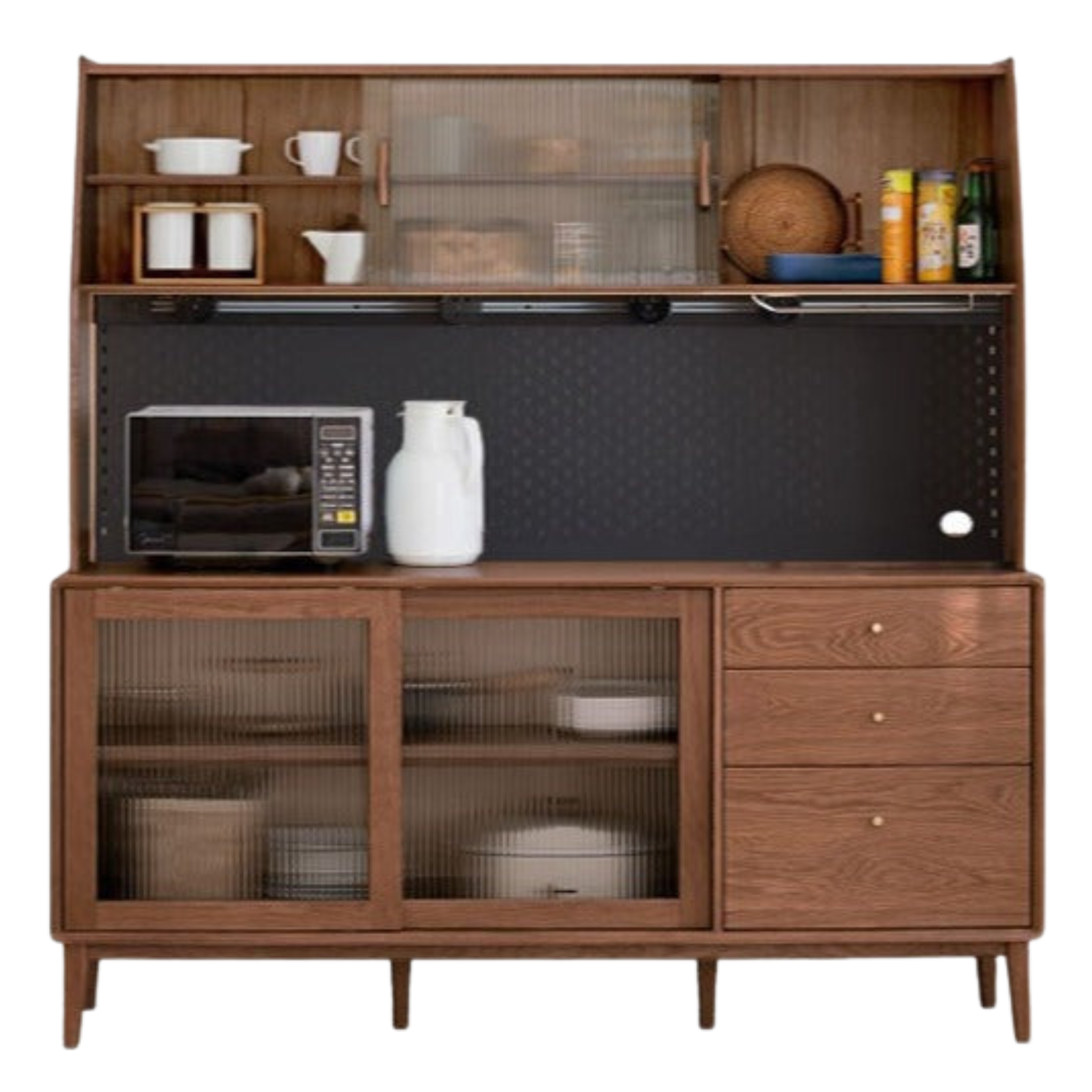 Solid Oak Wood Sideboard Buffet Cabinet - Rustic Farmhouse Dining Room Storage for Dishes, Linens & Entertaining Essentials