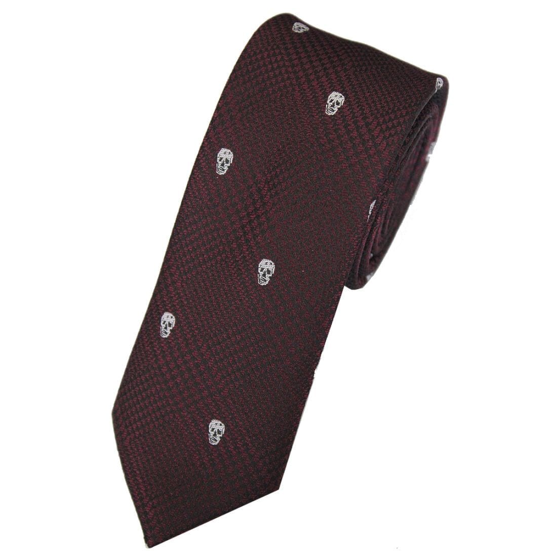 LA Smith Wine Skinny Skull Tie - Gothic Fashion Necktie for Men, Unique Skull Print Design - Perfect for Halloween, Cosplay, and Alternative Style Outfits