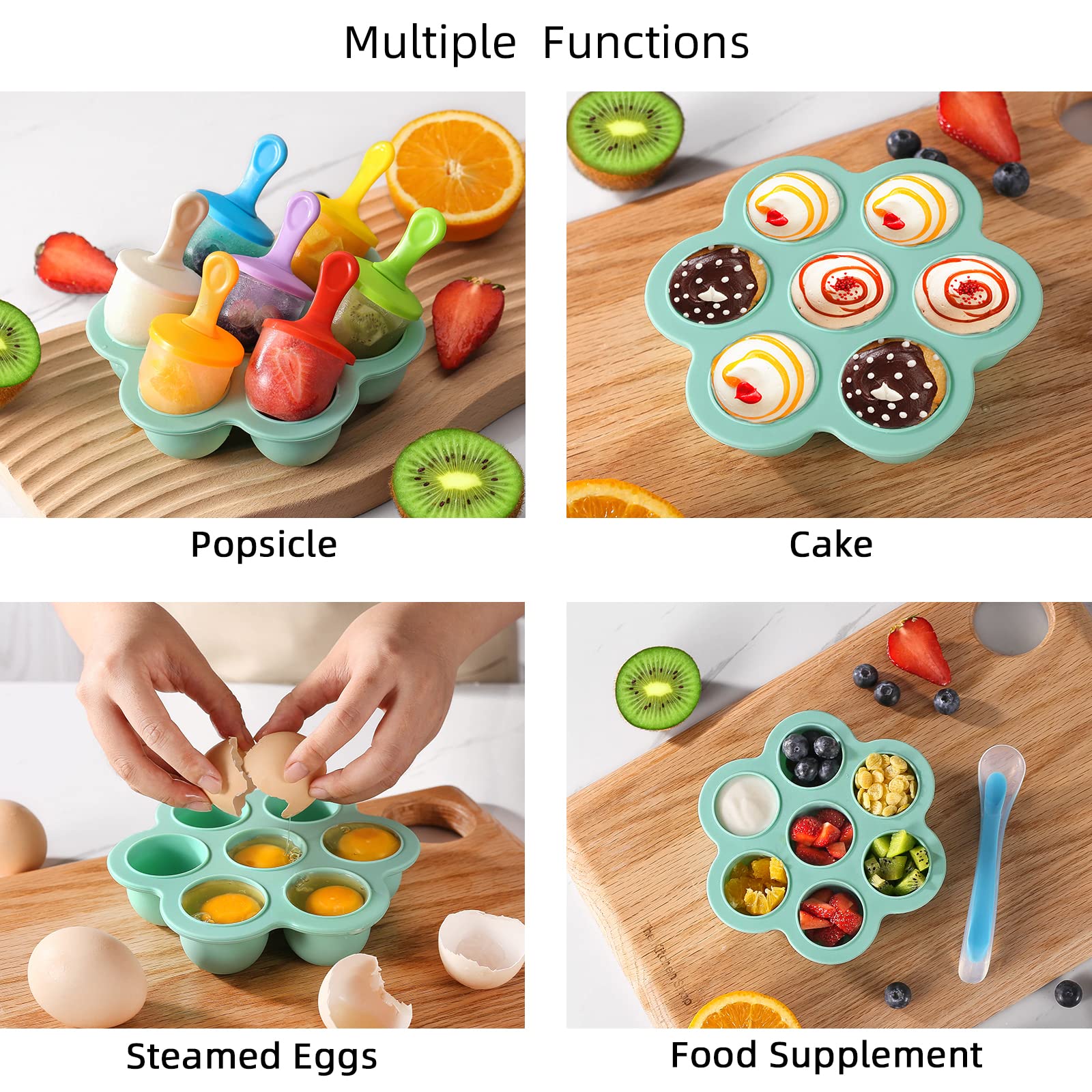 BPA-Free Silicone Popsicle Molds Set - Reusable Ice Pop Makers for Homemade Ice Cream, DIY Frozen Treats & Food Storage - Perfect for Kids Snacks, Summer Parties & Healthy Desserts (Green)