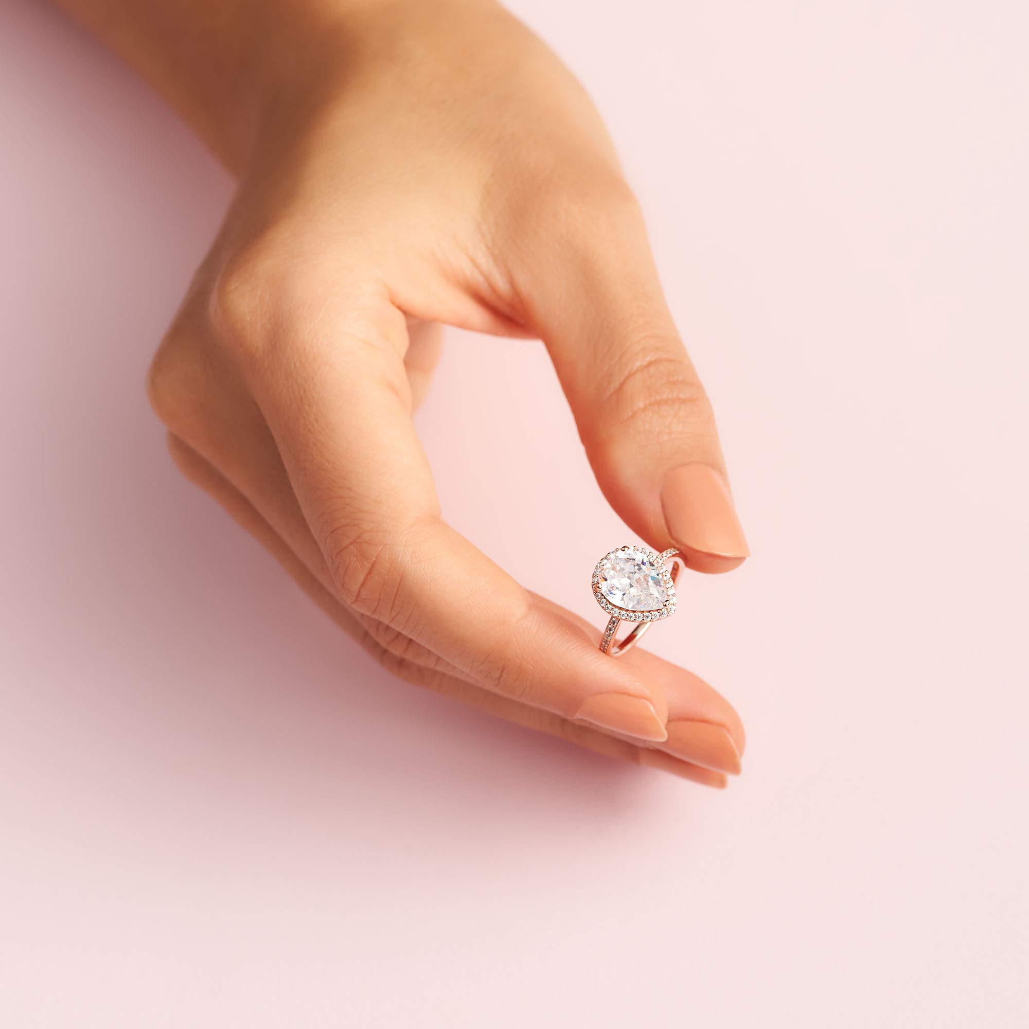 PANDORA Sparkling Teardrop Halo Ring 14k Rose Gold Women's Stackable Ring - Elegant Layering Jewelry for Everyday Wear - Perfect Gift for Anniversary, Birthday & Valentine's Day - Comes with Luxury Gift Box