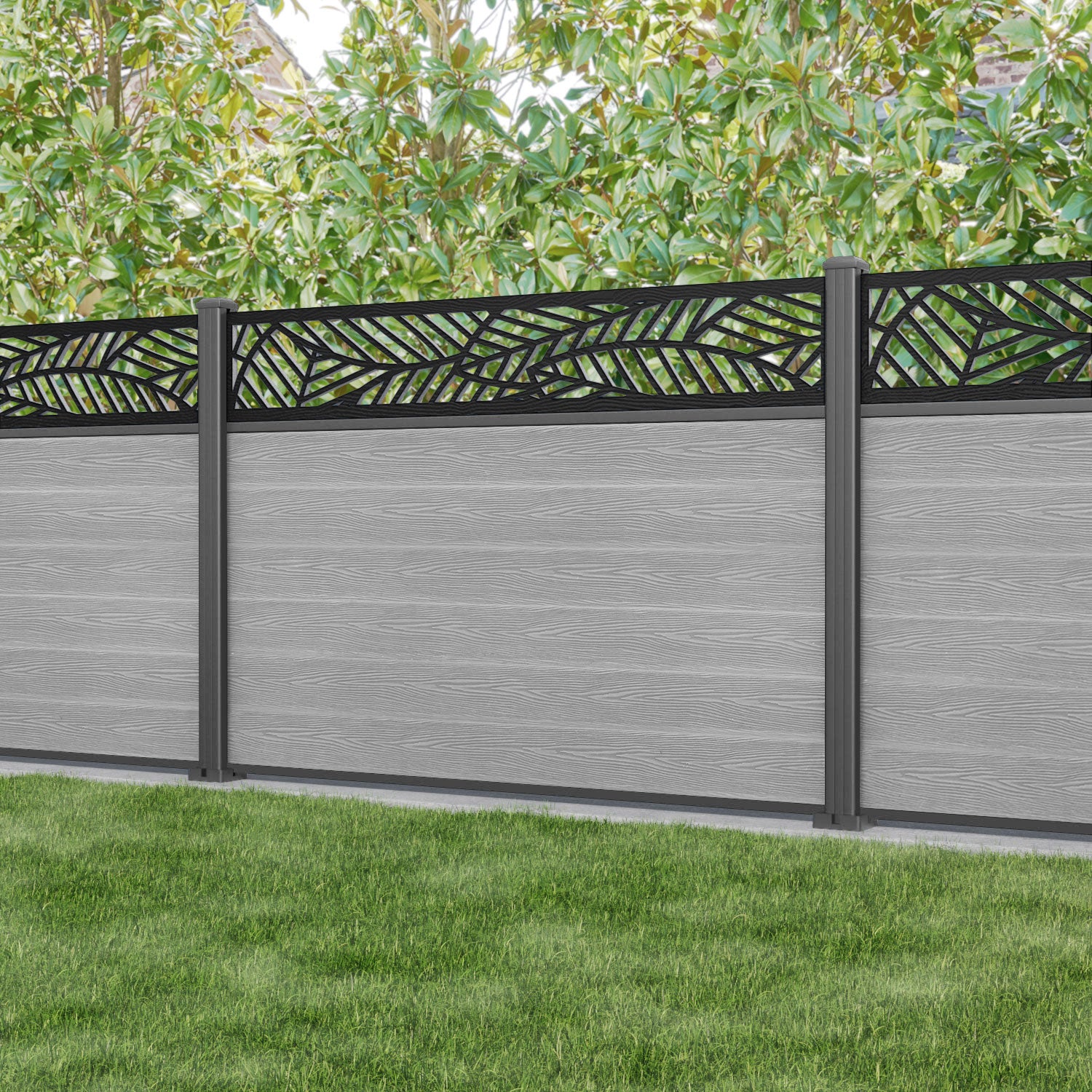 Classic Habitat Fence Panel - Light Grey Aluminum Fence System with Durable Posts for Garden, Yard, and Property Protection | Outdoor Security & Privacy Solution