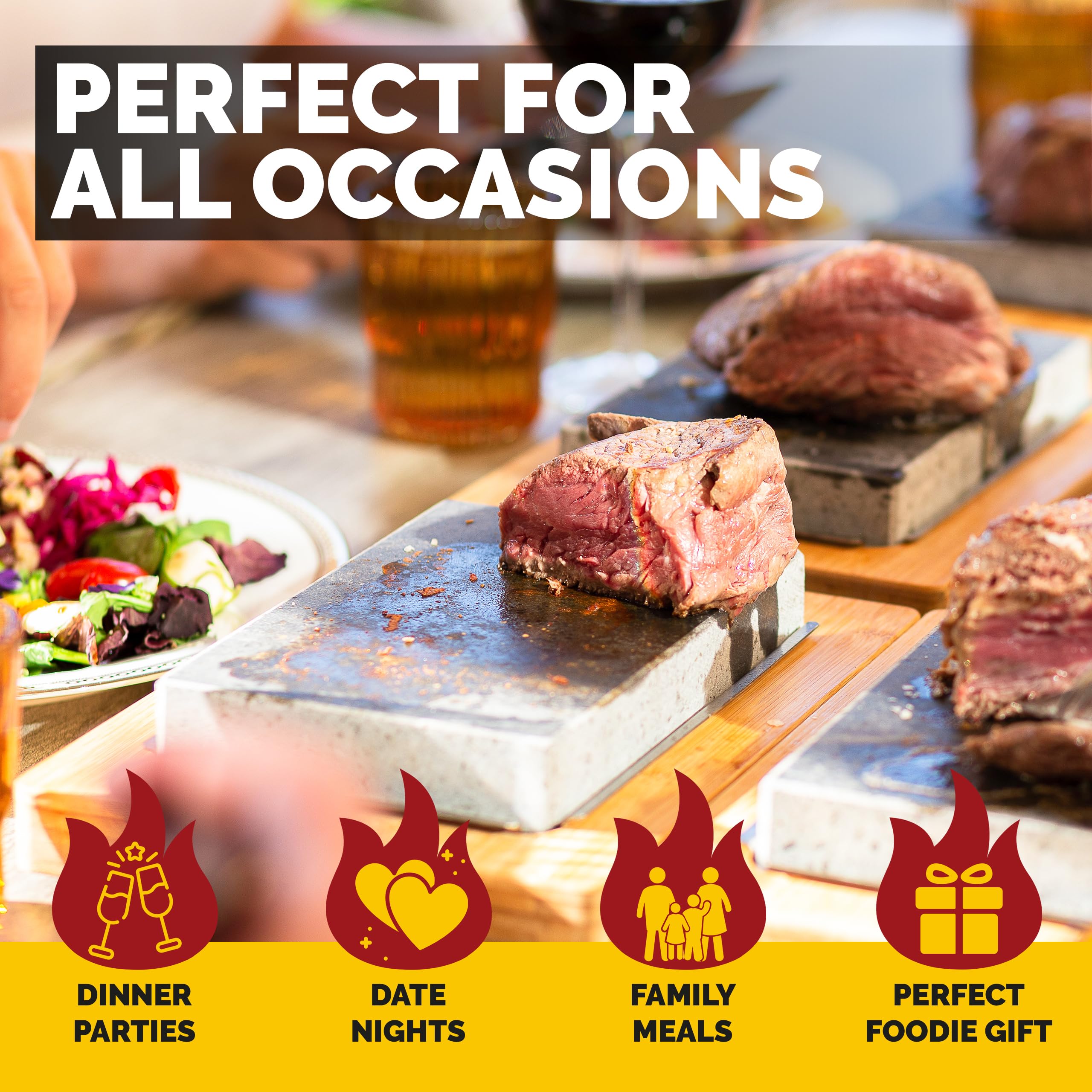 Premium Black Rock Grill Set - Restaurant-Grade Hot Stone Cooking Kit with Extra-Thick Lava Stone for Perfectly Sizzling Steaks | Indoor & Outdoor BBQ, Backyard Parties, Camping & Gourmet Home Dining