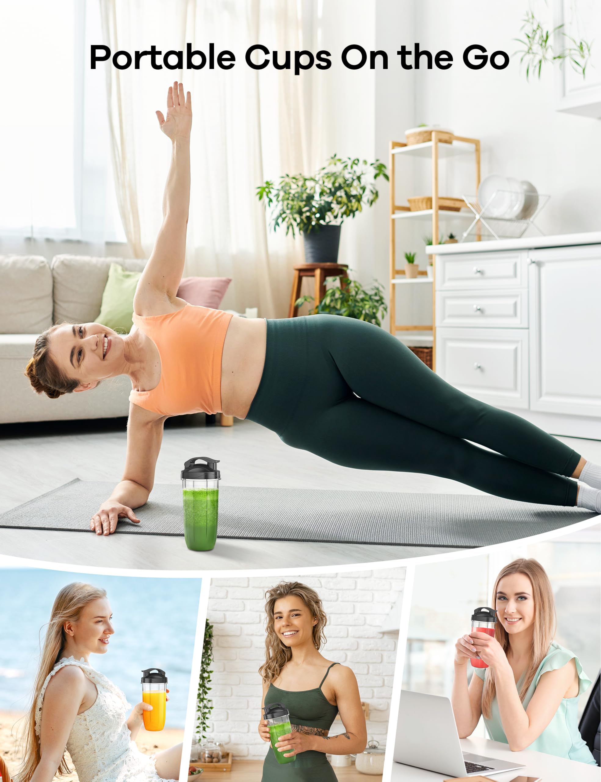 Ganiza 14-Piece Personal Blender for Smoothies & Shakes - 3 Portable Cups (24oz + 17oz x2) - Single Serve Nutritious Smoothie Maker for Kitchen, Gym, Office & Travel - Easy Recipe Blender for Healthy Drinks