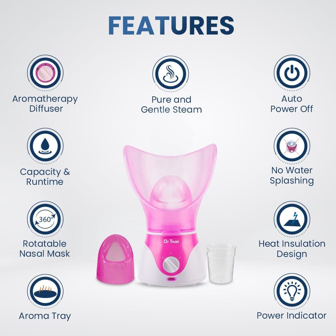 Dr Trust USA Home Spa Facial Steamer - Pink 901 | Professional Skin Care Device for Hydration & Relaxation | Perfect for At-Home Spa Days & Skincare Routines
