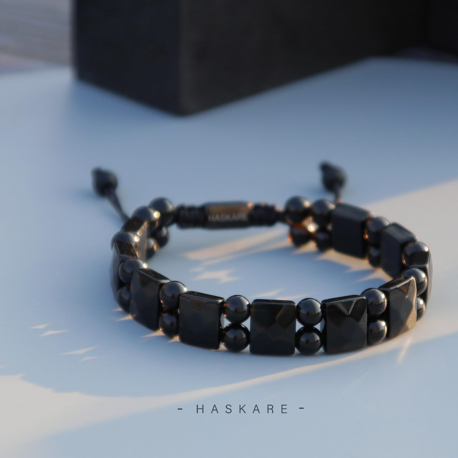 HASKARE Black Obsidian Bracelet for Men - Natural Healing Stone Beaded Bracelet for Anxiety Relief, Positive Energy & Protection - Handmade Gift for Husband, Father, Boyfriend - Perfect for Meditation, Yoga & Daily Wear