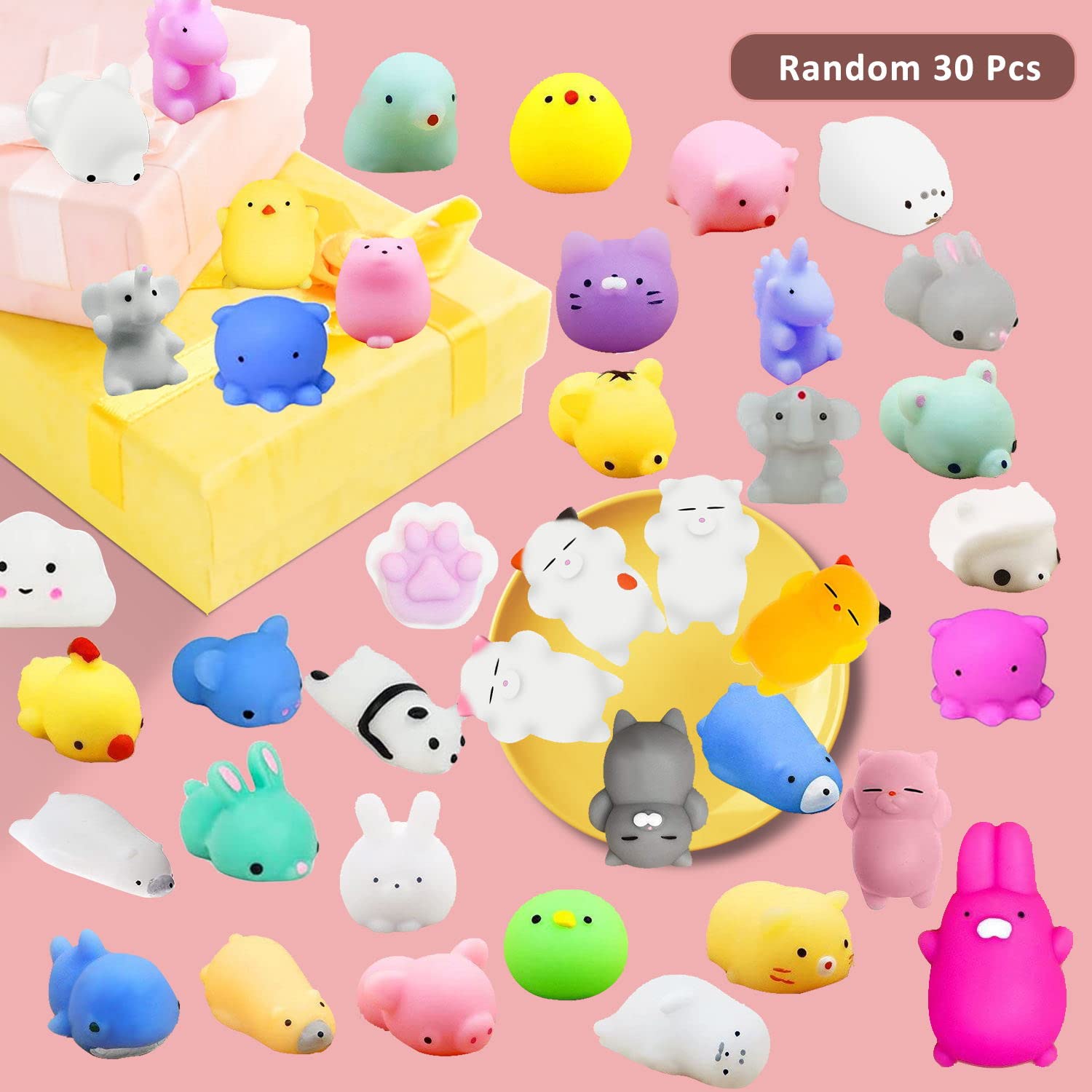 30Pcs Kawaii Squishy Toys for Kids - Stress Relief & Party Favors for Birthdays & Classrooms