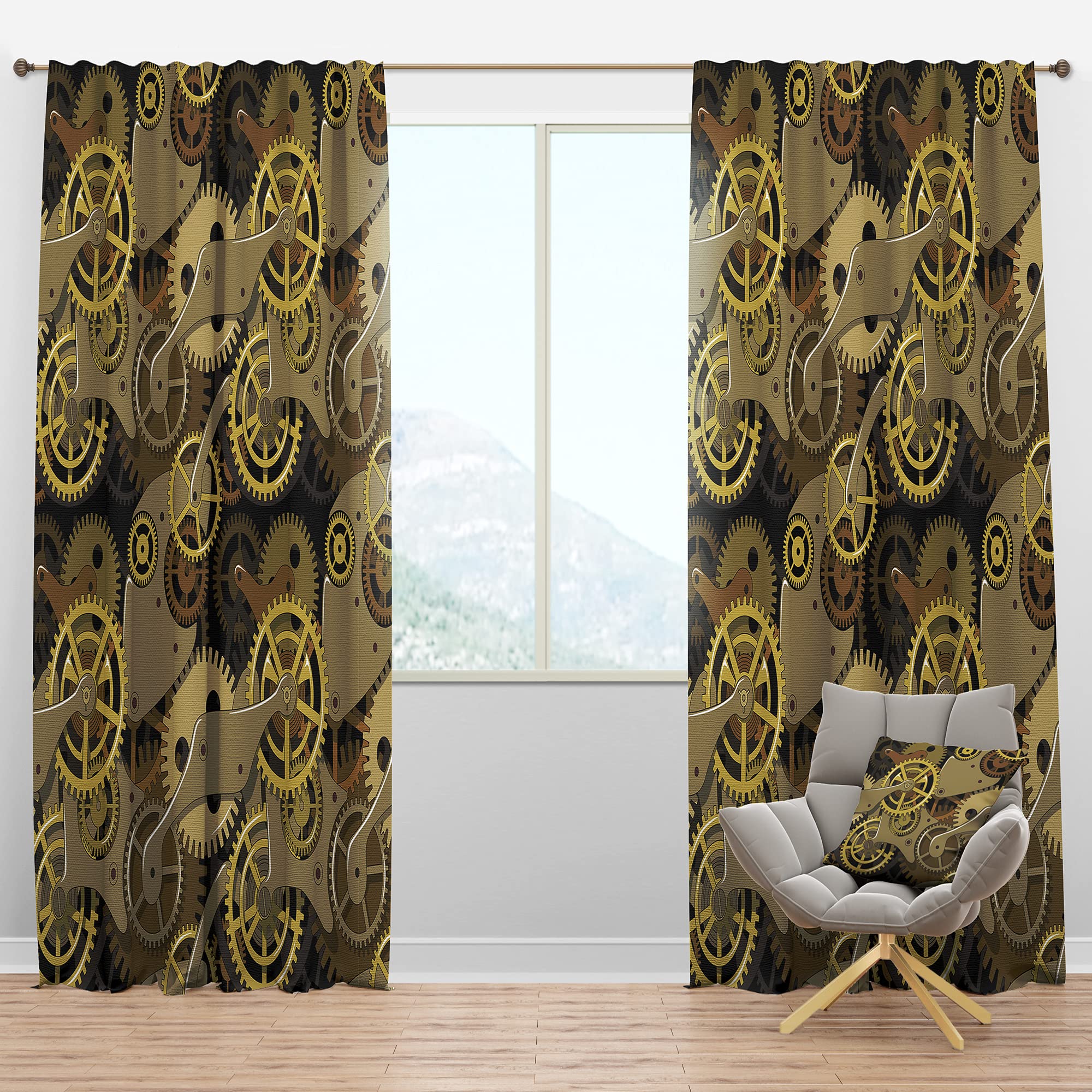 DesignQ Blackout Curtains 'Gear Mechanics' - Thermal Insulated Single Panel (52x120 inches) for Bedroom & Living Room - Noise Reducing & Energy Saving Window Drapes for Home Office & Nursery