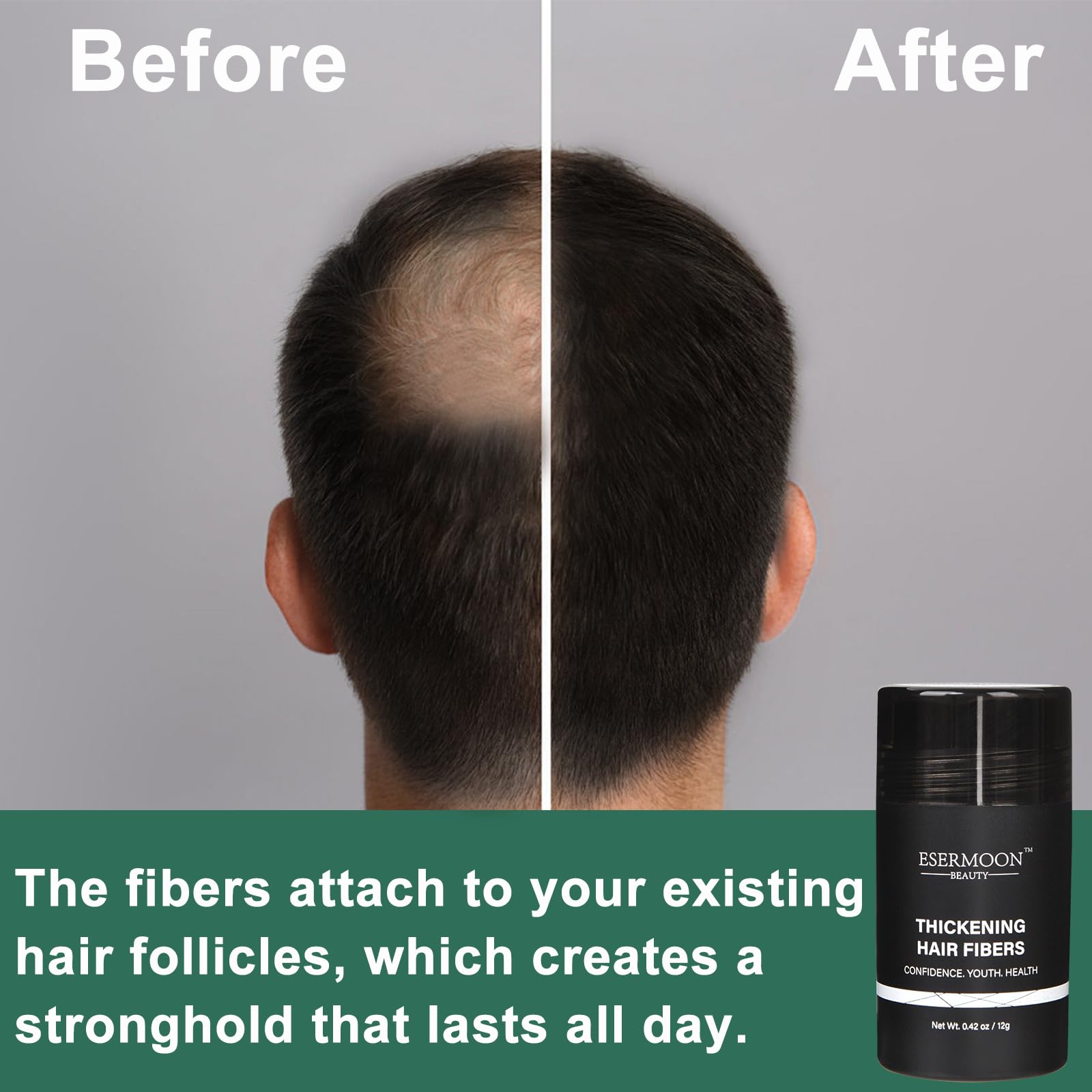 Premium Hair Building Fibers for Thinning Hair - Natural Looking Hair Thickening Powder for Men & Women - Instant Volume & Density Booster - Perfect for Daily Styling, Special Occasions & Confidence Boosting (Black)