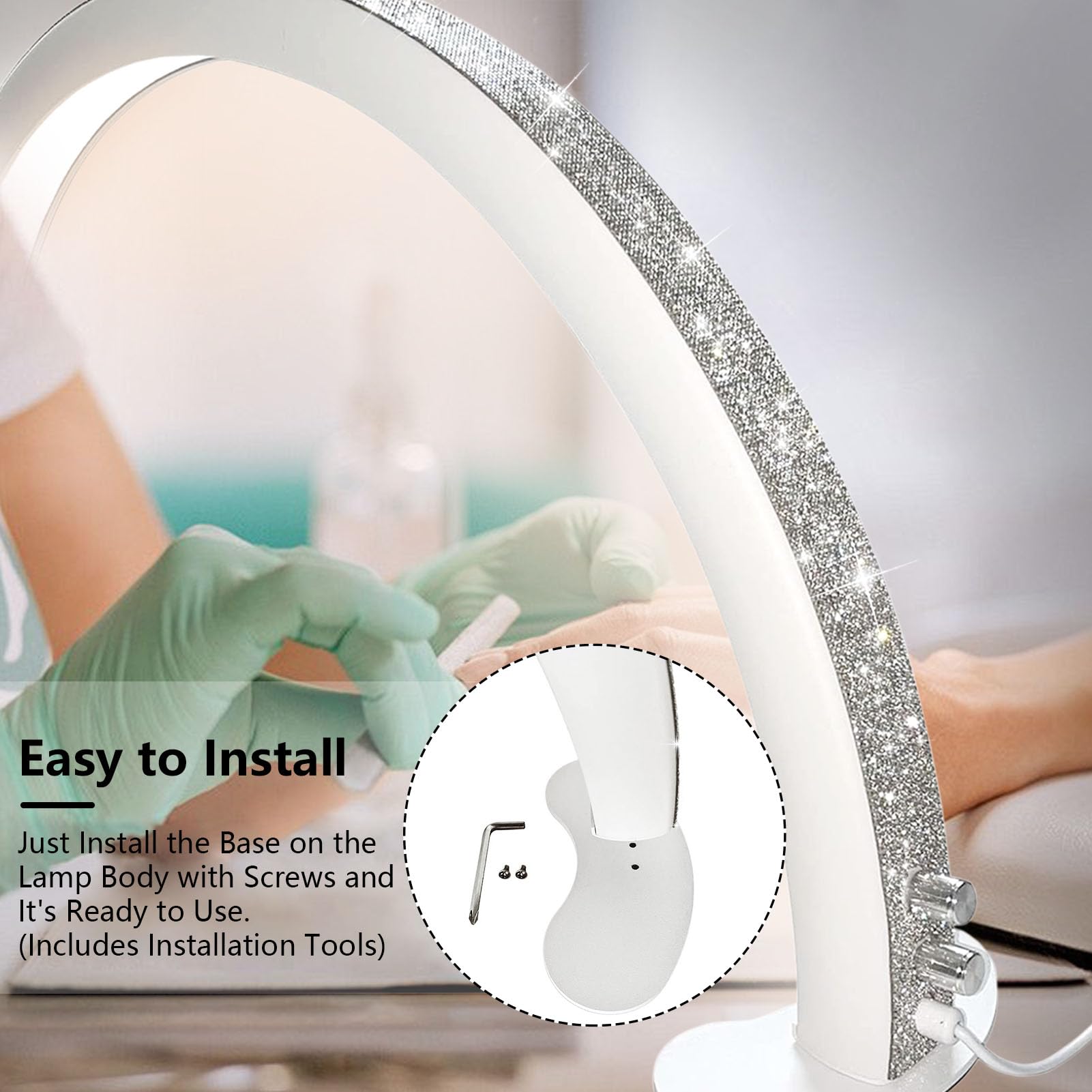 Half Moon LED Nail Desk Lamp - 29 Inch Adjustable Nail Tech Light with Stepless Dimming & 3 Color Temperatures - Arch Manicure Lighting for Salon, Home Nail Art Studio & Professional Nail Technicians