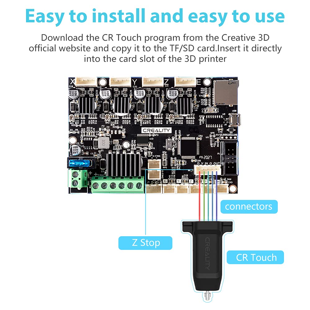 Creality Official CR Touch Auto Leveling Sensor Kit for Ender 3, Ender 3 V2, Ender 3 Pro, Ender 5 & CR-10 3D Printers - Compatible with 32-Bit V4.2.2/V4.2.7 Mainboard - Perfect for Precise 3D Printing & Bed Leveling