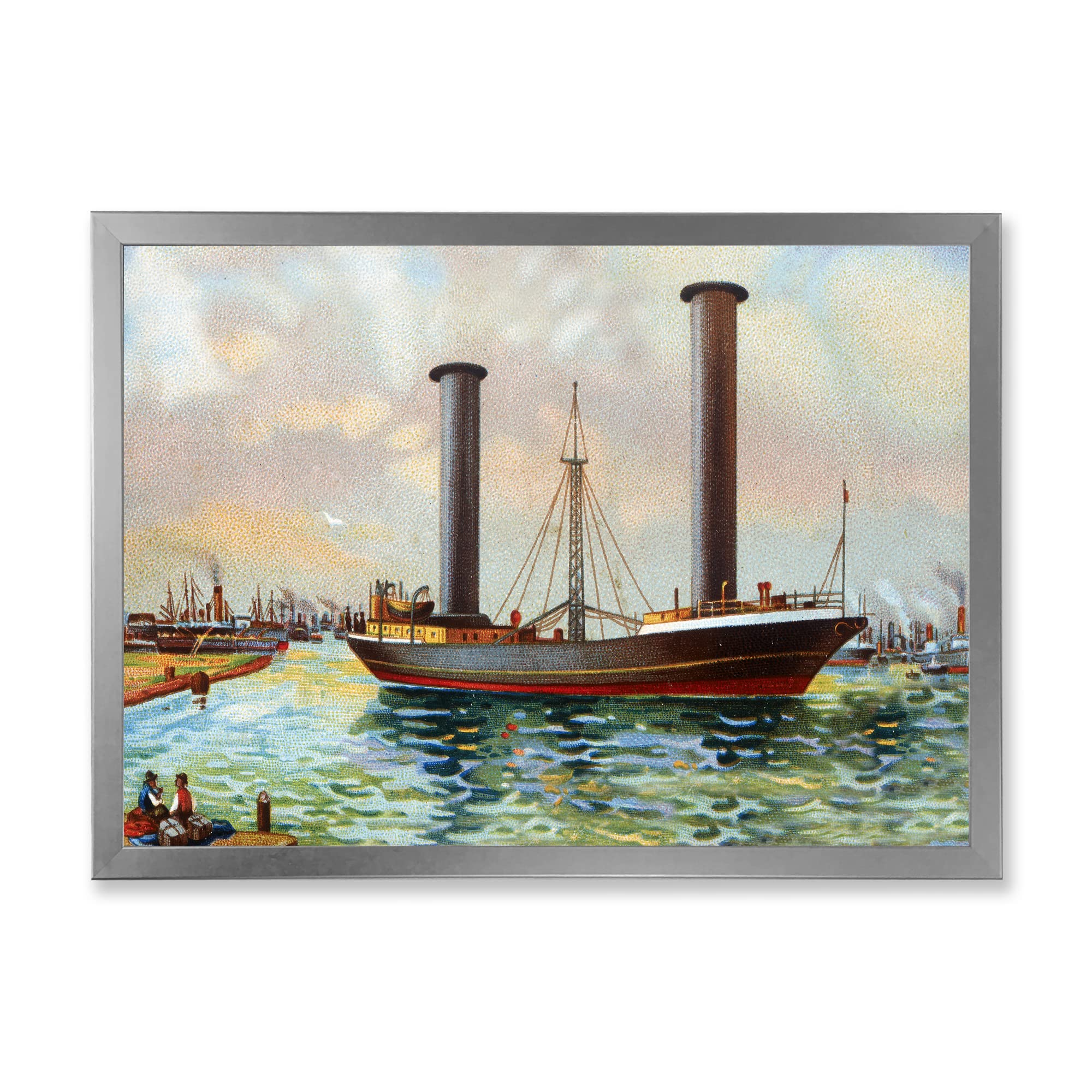 DesignQ Ancient Boat Leaving The Harbor Framed Nautical Wall Art - Coastal Home Decor for Living Room, Bedroom & Office