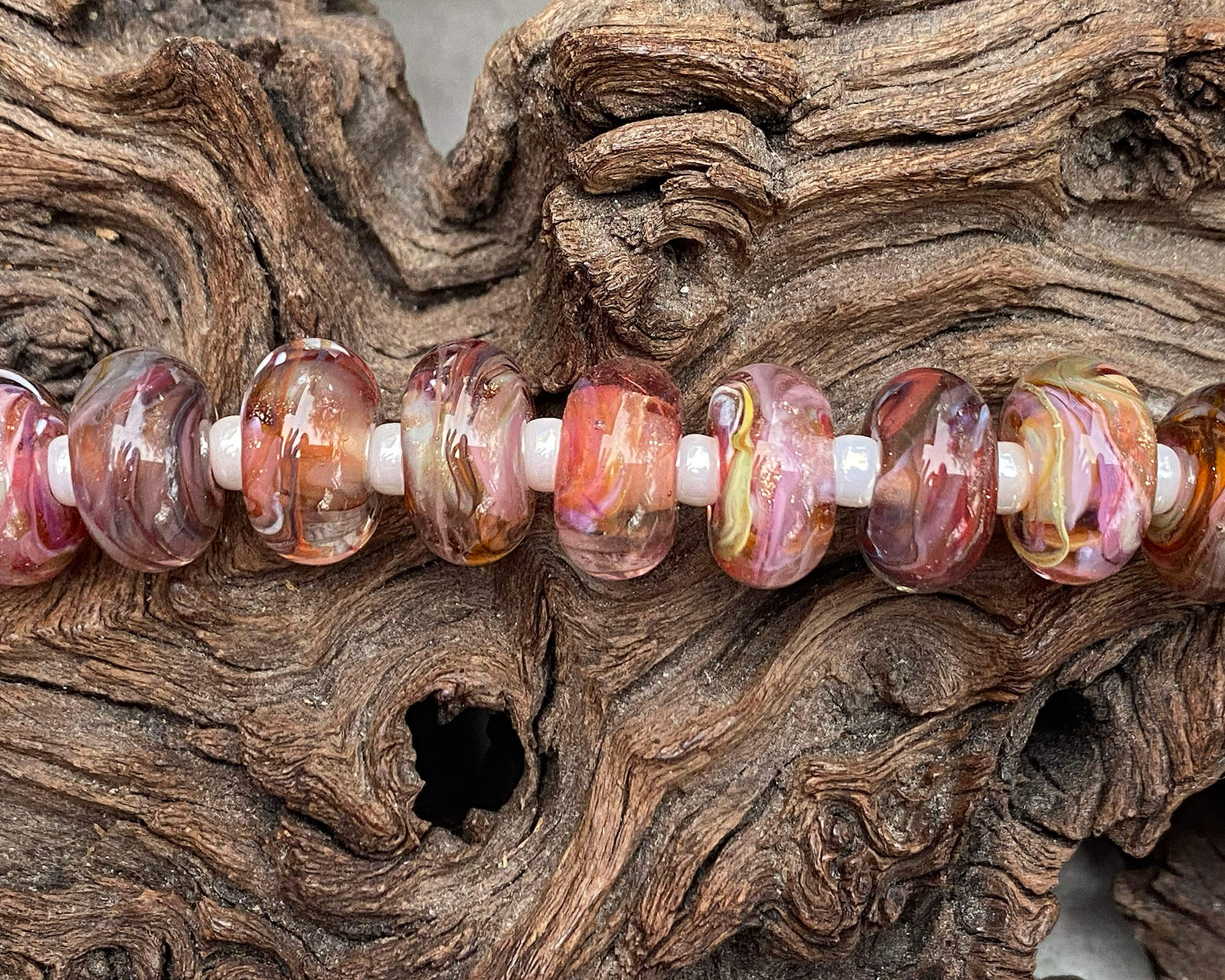 13pcs Strawberry Brown Swirl Glass Lampwork Beads for Jewelry Making - DIY Bracelet, Necklace & Craft Projects - Perfect for Gifts & Home Decor