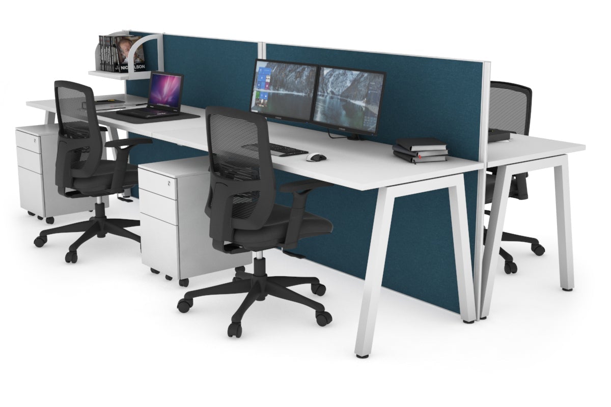 Horizon Quadro 4-Person Office Workstation Bench with A-Legs - 1800L x 700W Dimensions - Perfect for Collaborative Workspaces, Coworking Offices, and Team Projects
