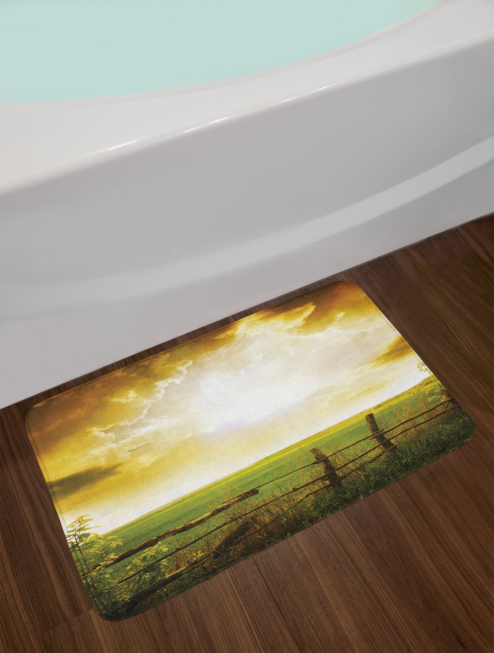Ambesonne Country Bath Mat - Non-Slip Plush Bathroom Rug with Sunset Meadow Print, 30.2