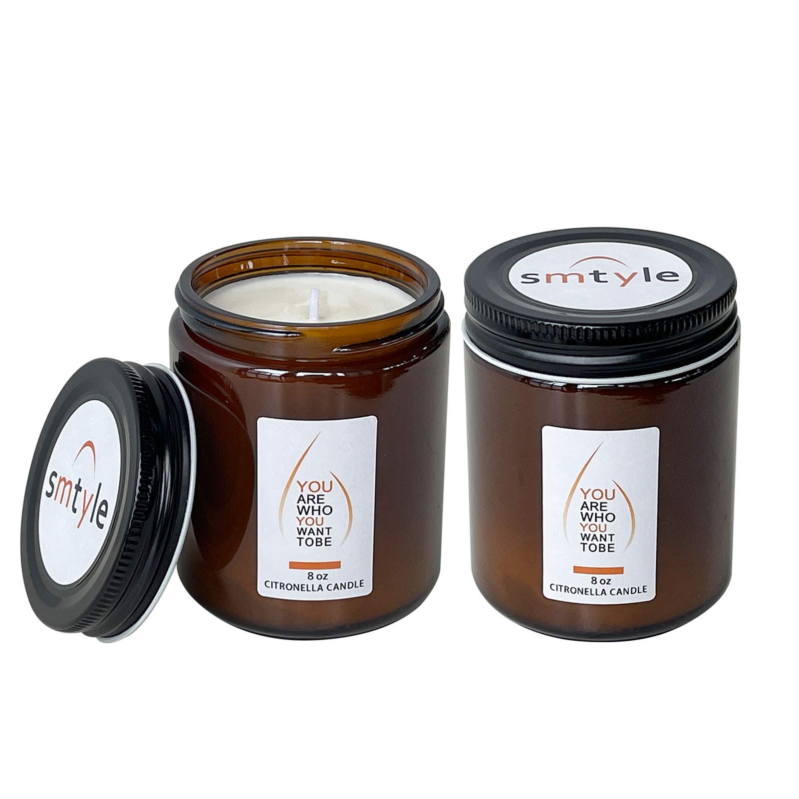 Smtyle Halloween Citronella Candles - 2 Pack 8oz Soy Wax Candles in Glass Tea Cups for Indoor & Outdoor Use | Bug Repellent for Patio, Garden, Beach House & Halloween Decor Gifts