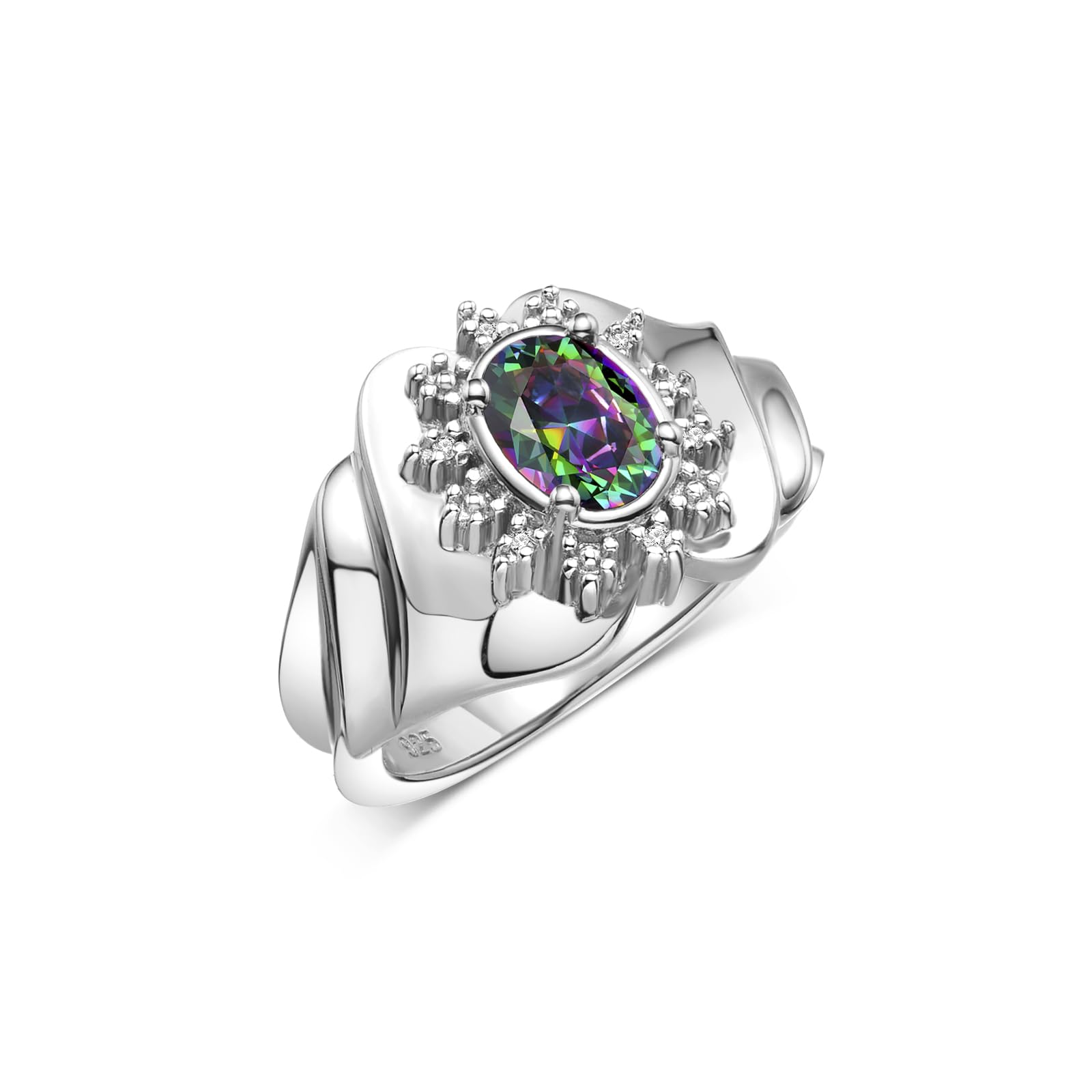 14K White Gold Oval 7X5MM Gemstone Ring with Sparkling Diamonds – Elegant Birthstone Jewelry for Women (Sizes 5-10) – Perfect for Anniversary Gifts, Birthday Presents & Special Occasions