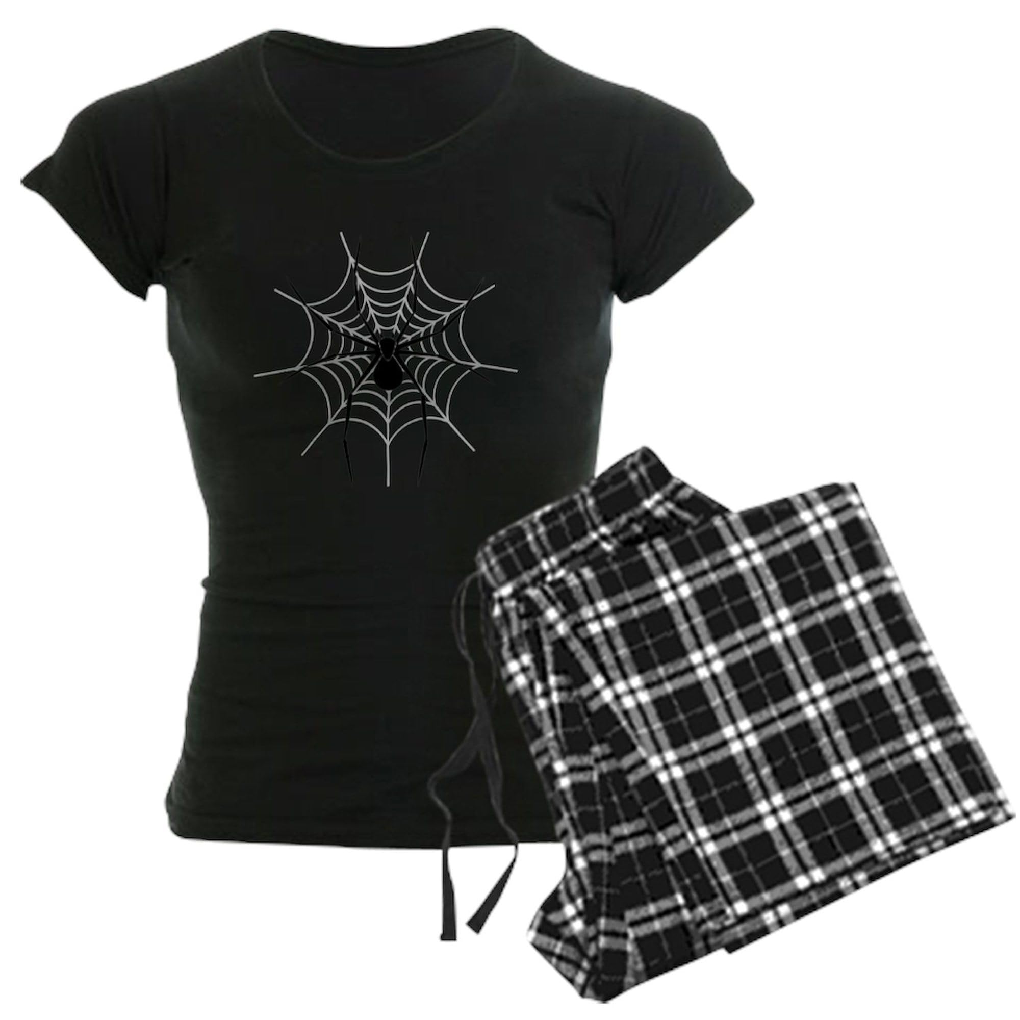 Spider Web Print Women's Dark Pajama Set - Halloween Sleepwear, Soft Cotton PJs for Women - Perfect for Spooky Nights, Sleepovers & Themed Parties
