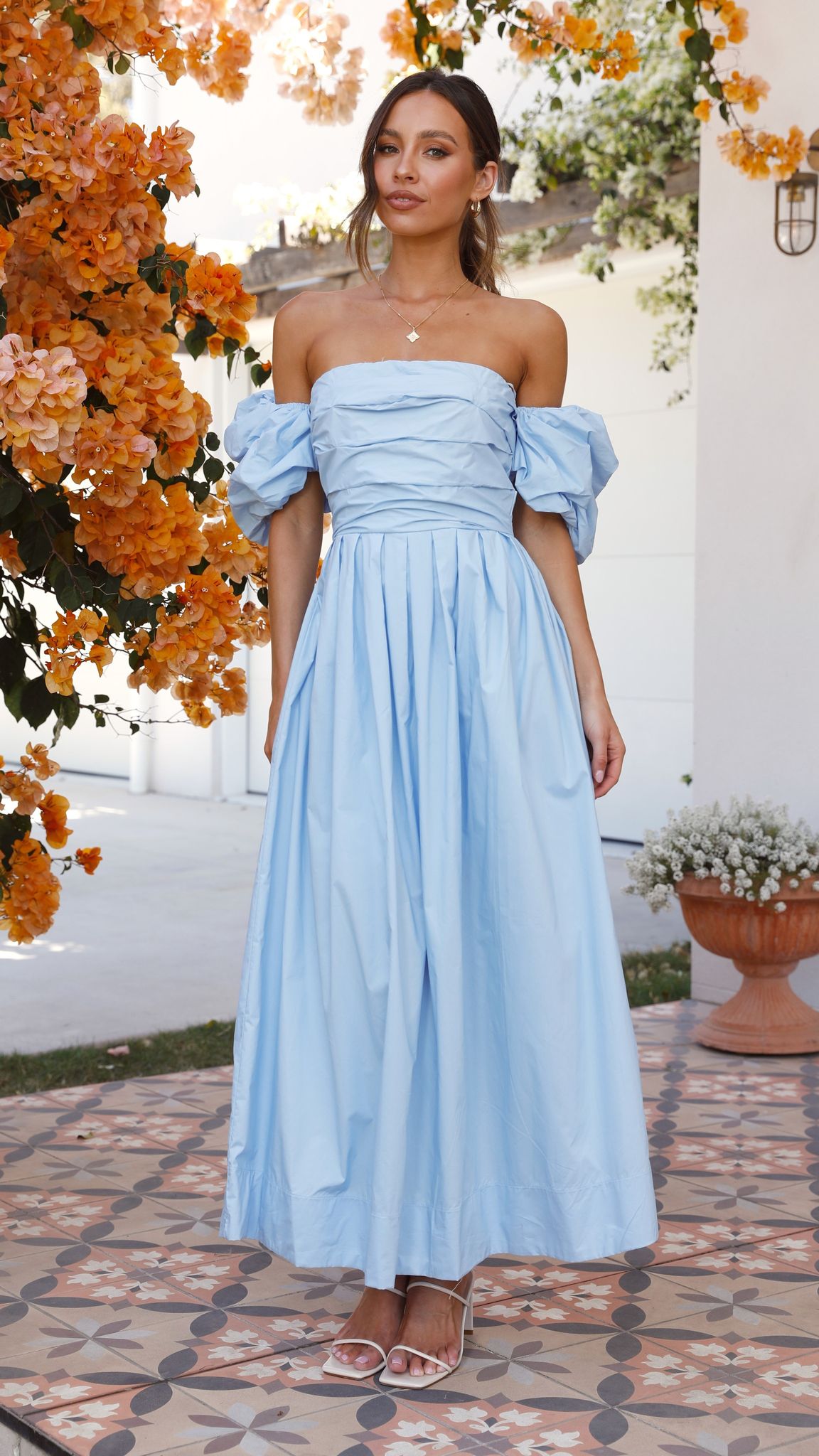 Caelius Midi Dress for Women - Light Blue Flowy Summer Dress for Beach, Wedding & Casual Outings