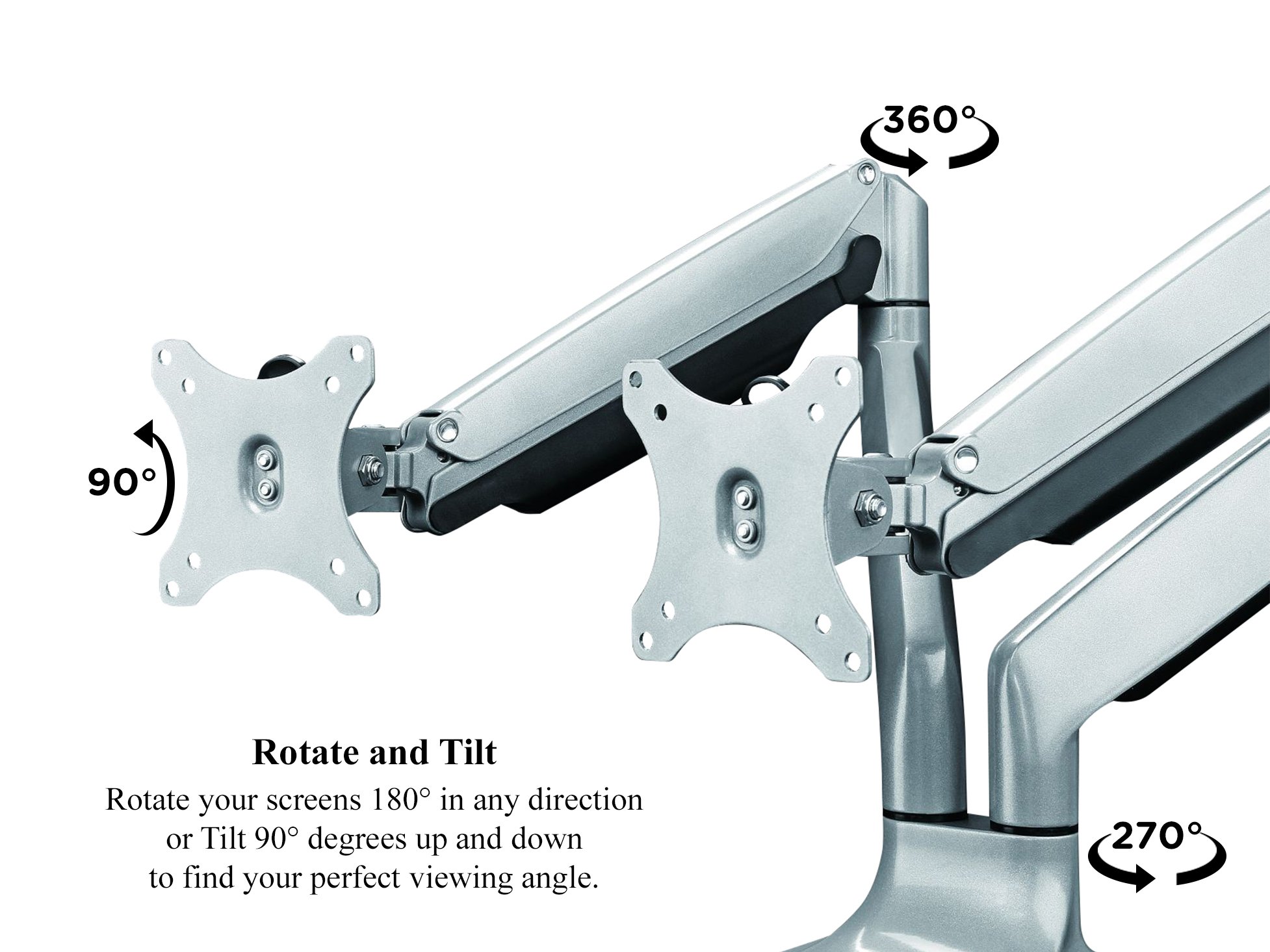 TechOrbits Dual Monitor Stand with SmartSWIVEL - Full Motion Adjustable Gas Spring Arm for 13-30 Inch Screens - Ergonomic VESA Mount for Home Office & Gaming Setup