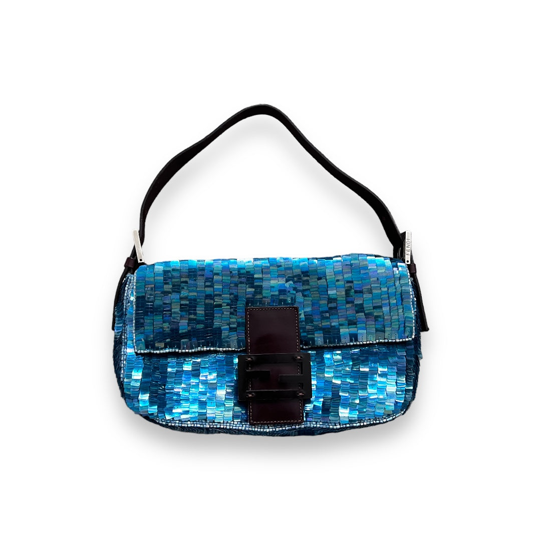 Vintage Blue Mermaid Sequin Baguette Bag - Elegant Evening Clutch for Parties, Weddings & Special Occasions