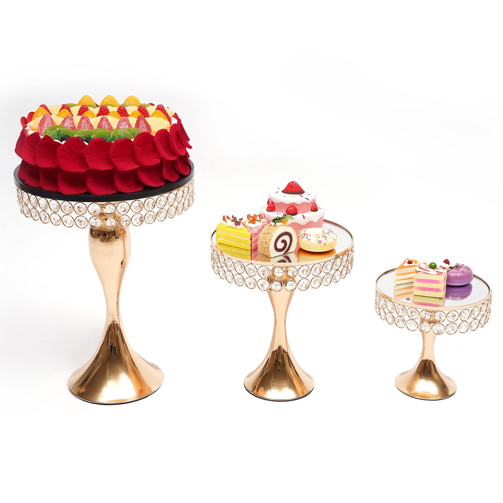 3-Piece Rose Gold Crystal Beaded Cake Stand Set with Pendants - Elegant Round Cupcake & Dessert Display Stand for Birthday Parties, Weddings, Baby Showers - Perfect for Event Decor, Dessert Buffets and Table Centerpieces