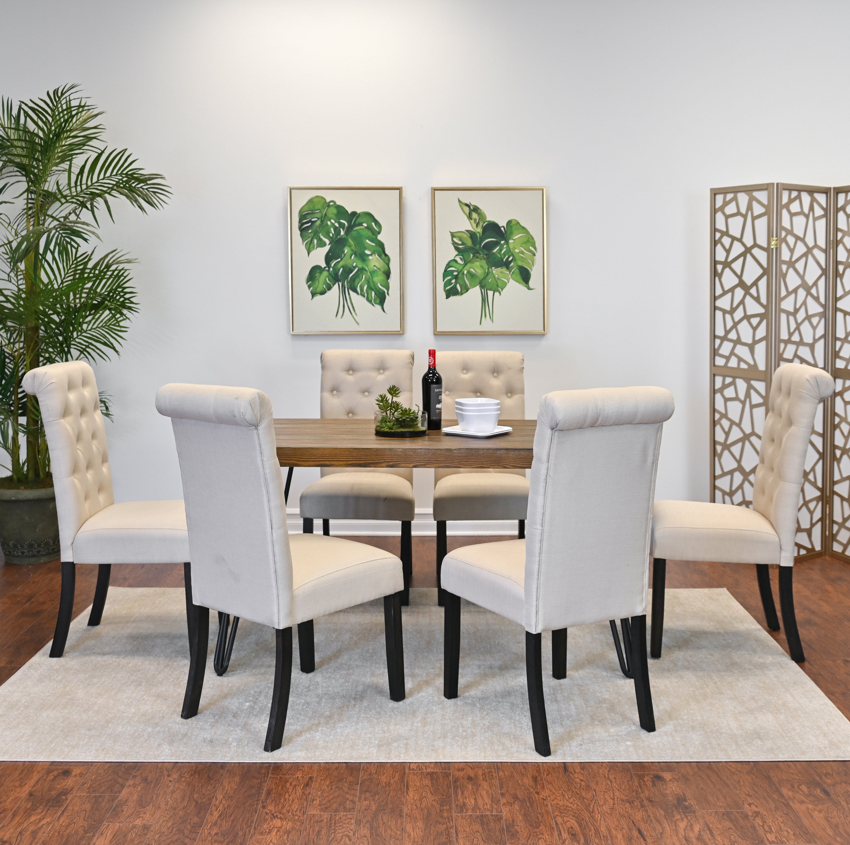 Roundhill Furniture Ashford 7-Piece Dining Set with Hairpin Leg Table & 6 Blue Chairs – Perfect for Modern Kitchens, Dining Rooms & Small Spaces
