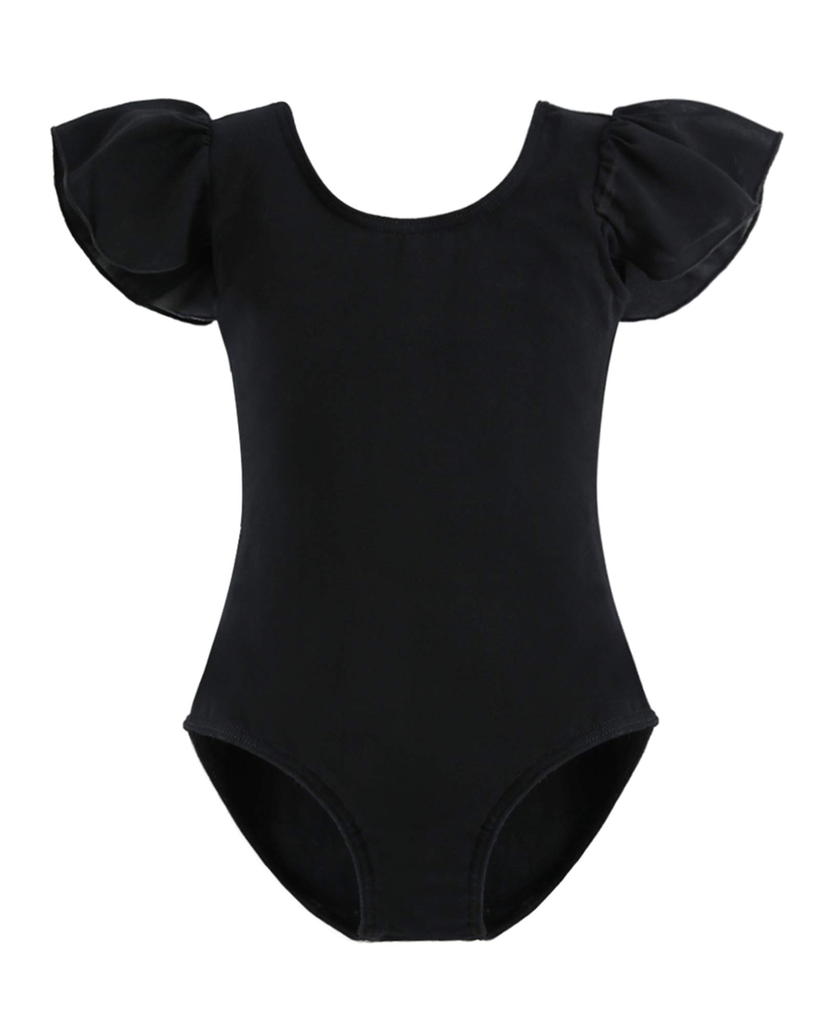 Stelle Girls Ballet Leotards - Black Ruffle Short Sleeve Dance Leotard for Toddler, Little Kid & Big Kid - Gymnastics, Ballet & Dance Performance Outfit