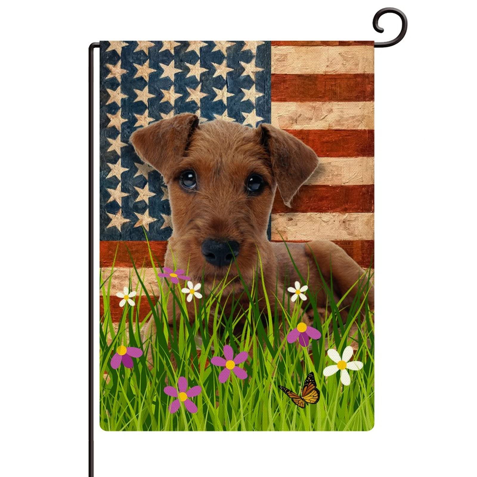 Double-Sided Irish Terrier & American Flag Burlap Garden Banner - 12.5x18.5 Inch Vertical Outdoor Welcome Flag for Yard, Farmhouse, Seasonal & Holiday Decor - Perfect for St. Patrick's Day, 4th of July & Patriotic Home Decor