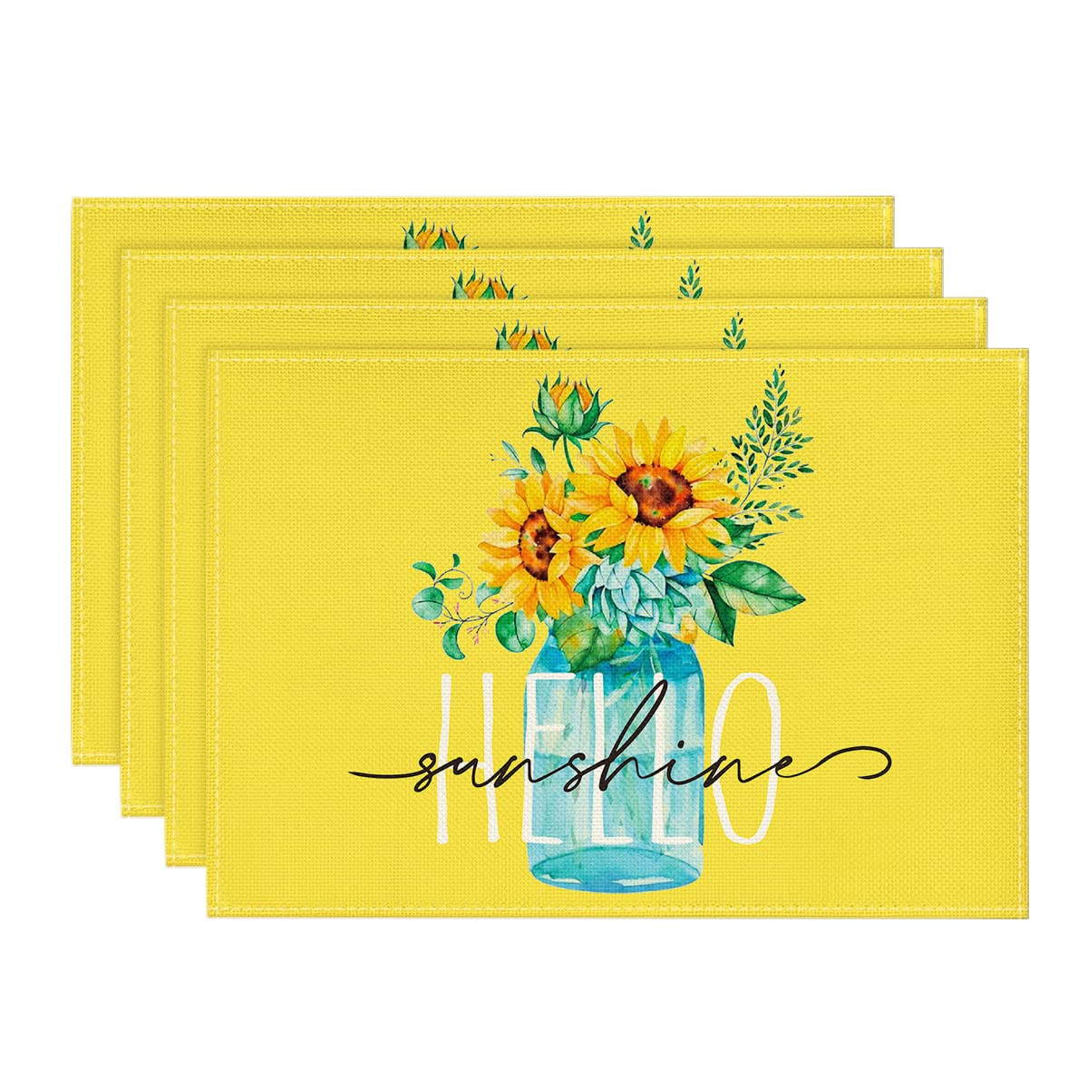 Vintage Yellow Sunflower Placemats Set of 4 - 12x18 Inch Washable Table Mats for Spring & Summer Dining Decor | Rustic Farmhouse Kitchen Decorations | Perfect for Holiday Parties, Picnics & Seasonal Home Decor