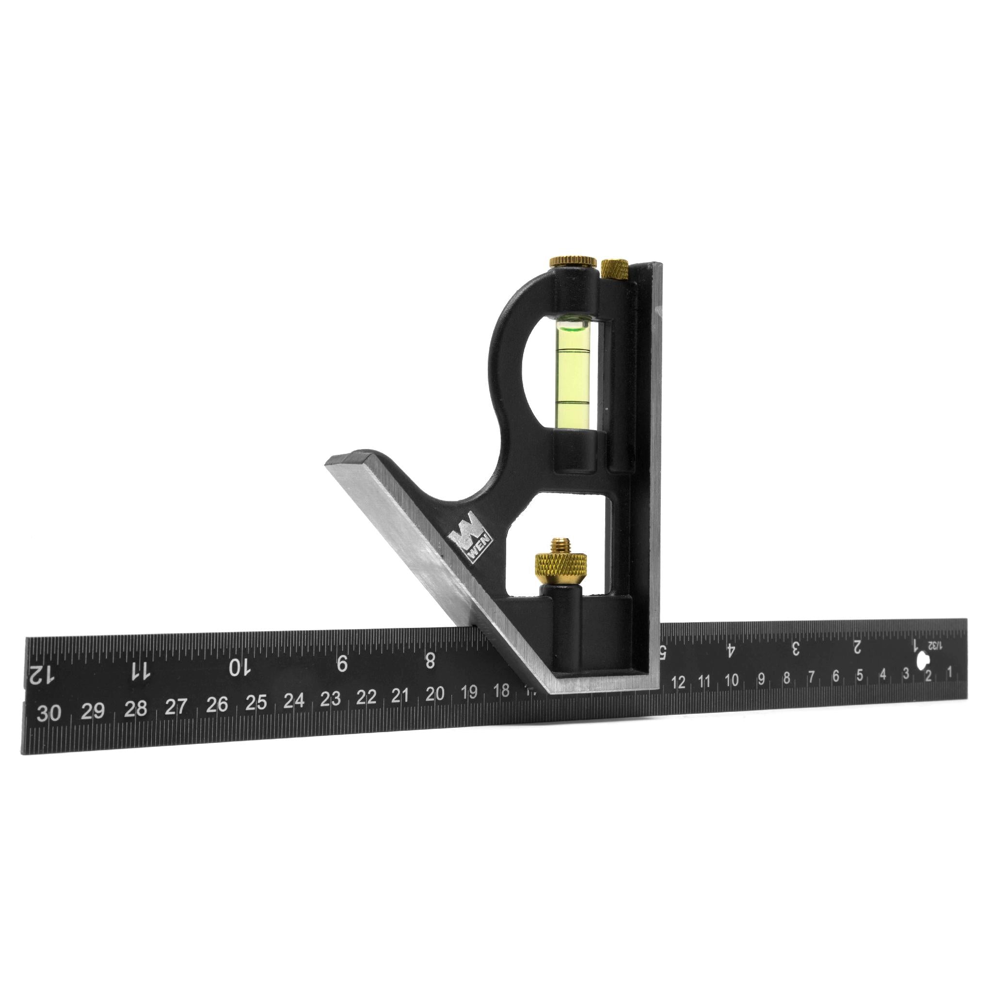 12 Inch Aluminum Combination Square with Bubble Level - WEN ME144L - Perfect for Woodworking, Metalworking, and DIY Projects