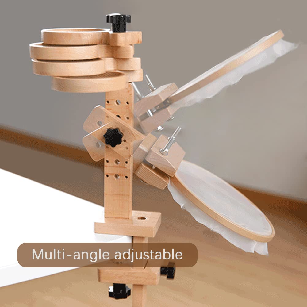 WAYUTO Adjustable Wooden Embroidery Stand with Trays - Cross Stitch Hoop Holder, Sewing Frame Stand for Needlework & DIY Projects - Perfect for Home Crafting, Quilting & Handmade Gift Making