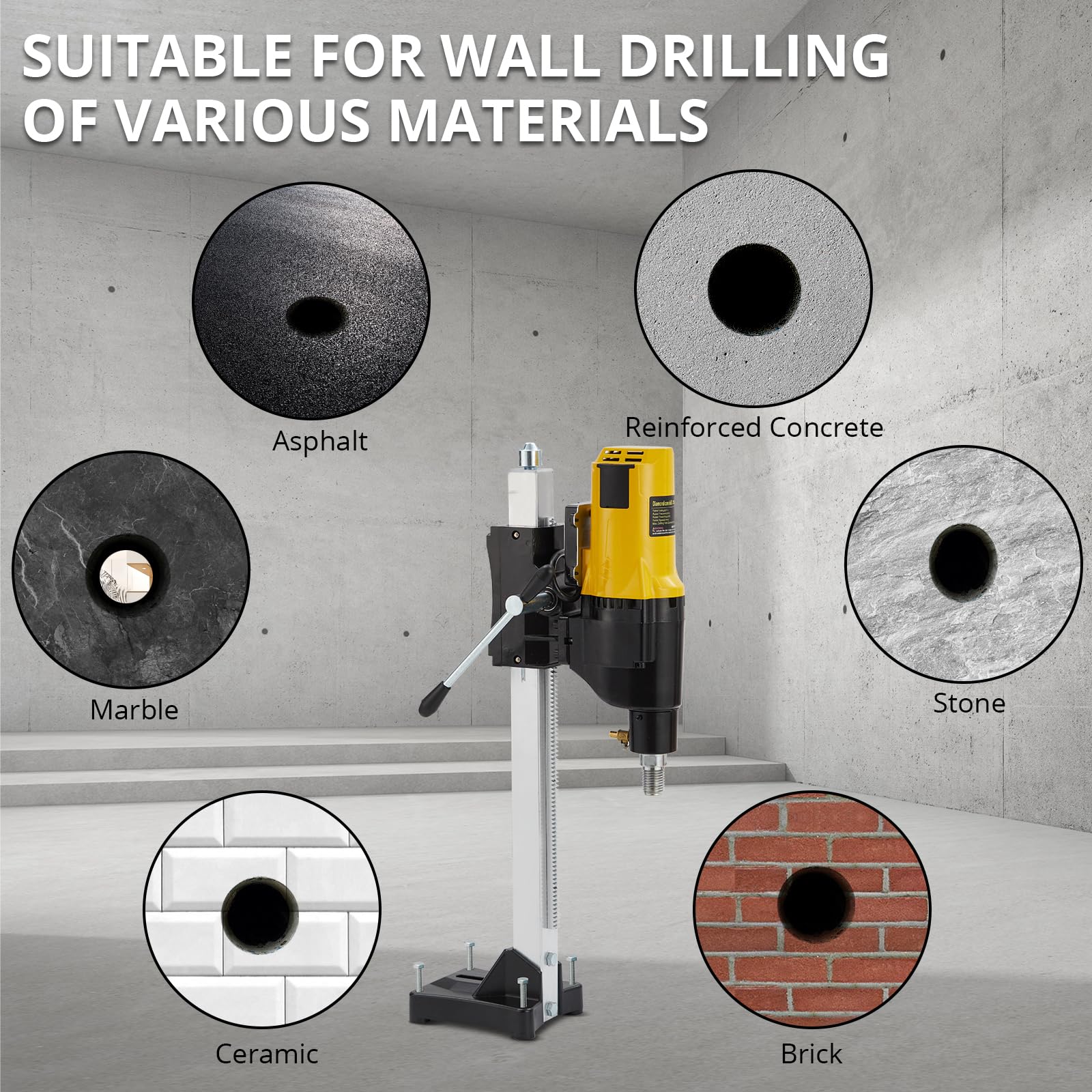 GARVEE 2500W Diamond Core Drill Machine - Dry & Wet Drilling Rig with Stand, 4.25
