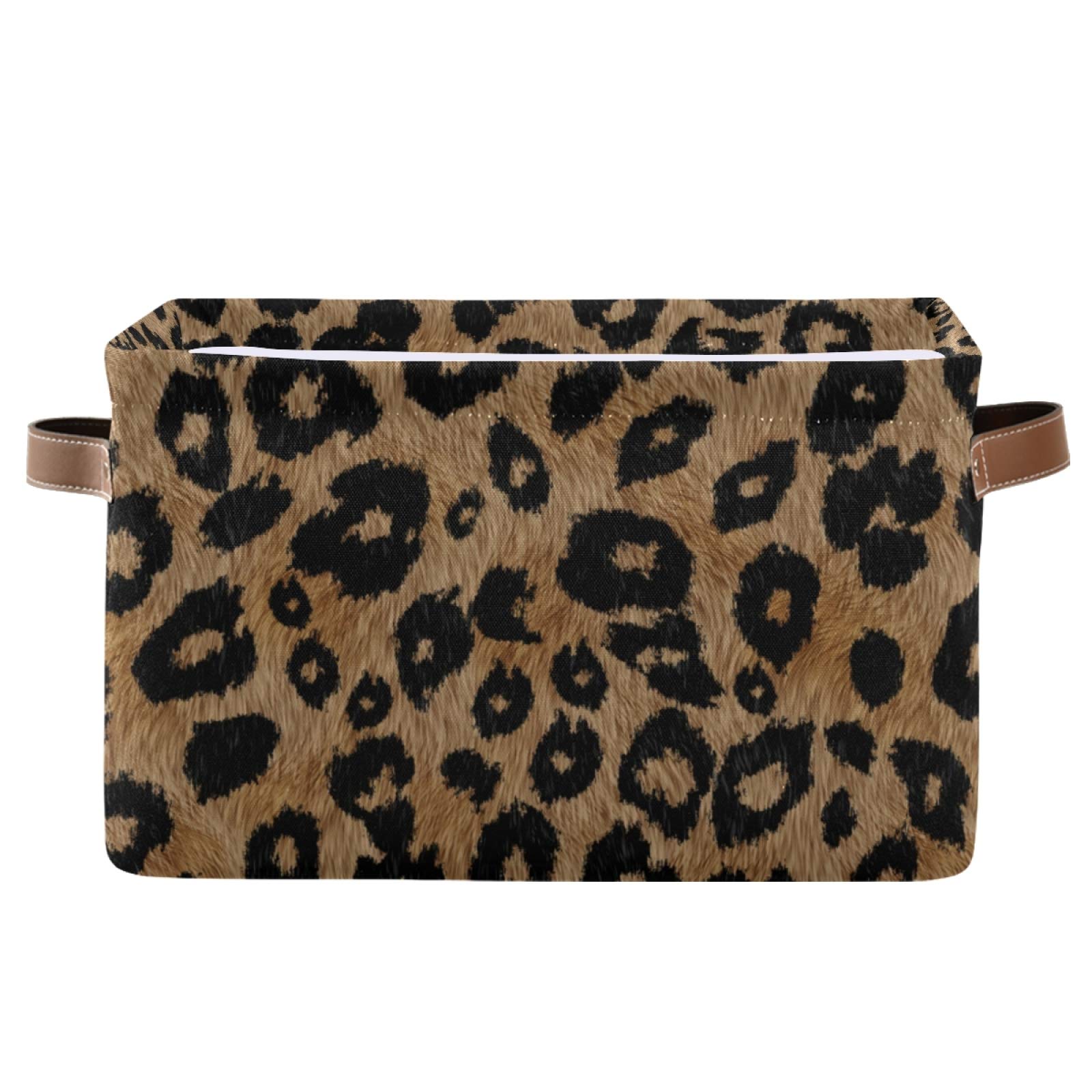 ALAZA Foldable Storage Bins with Leopard Print - Collapsible Closet Organizer for Bedroom, Nursery, Toys & Books - Space Saving Shelf Storage Box for Home Organization