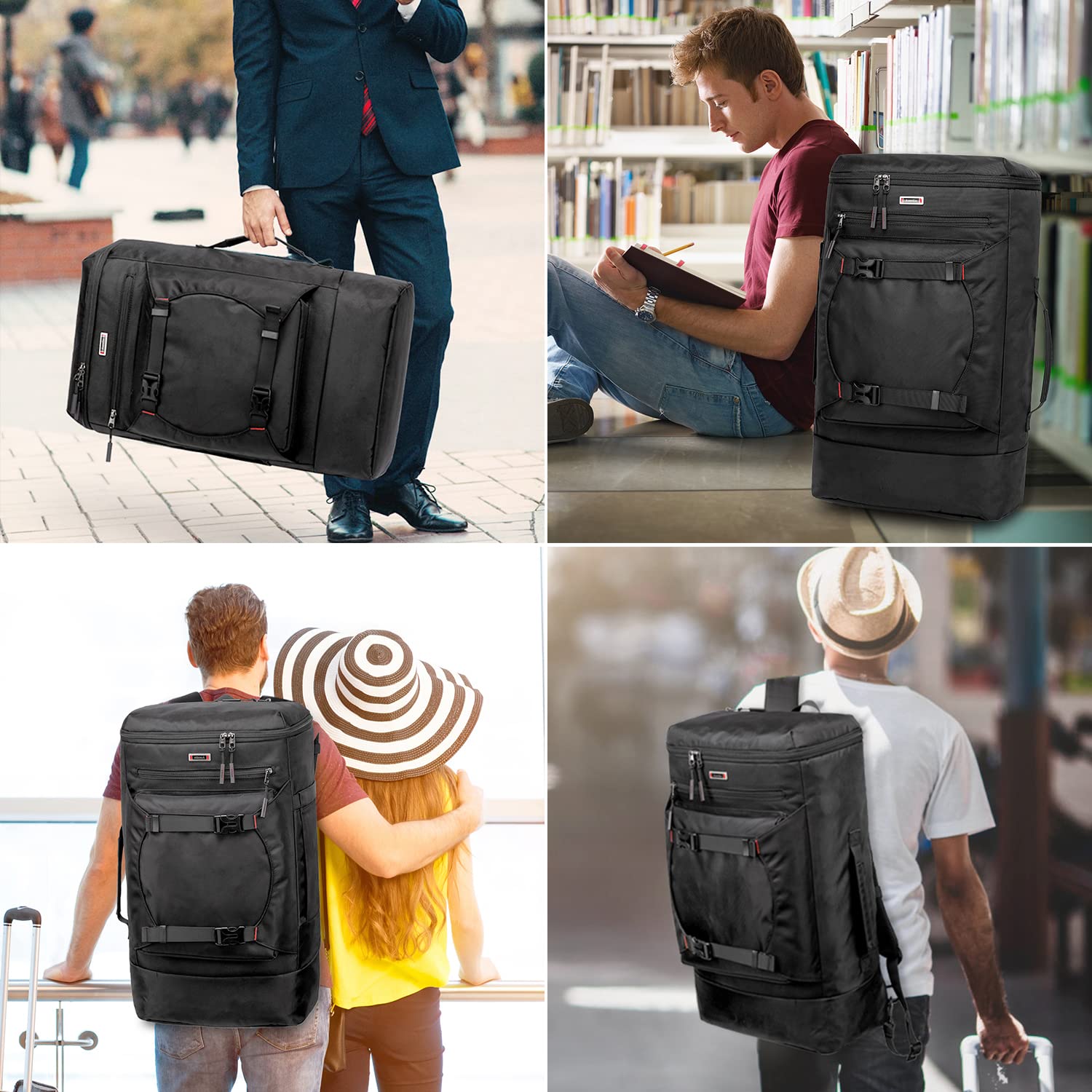 **Asenlin 40L Extra Large Travel Backpack for Women & Men - Water Resistant Hiking Backpack, 18 Inch Carry-On Backpack for Gym, Casual Daypack, Outdoor Adventures - Black**    **Usage Scenarios:** Perfect for hiking, gym workouts, business trips, college commuting, and everyday casual use.