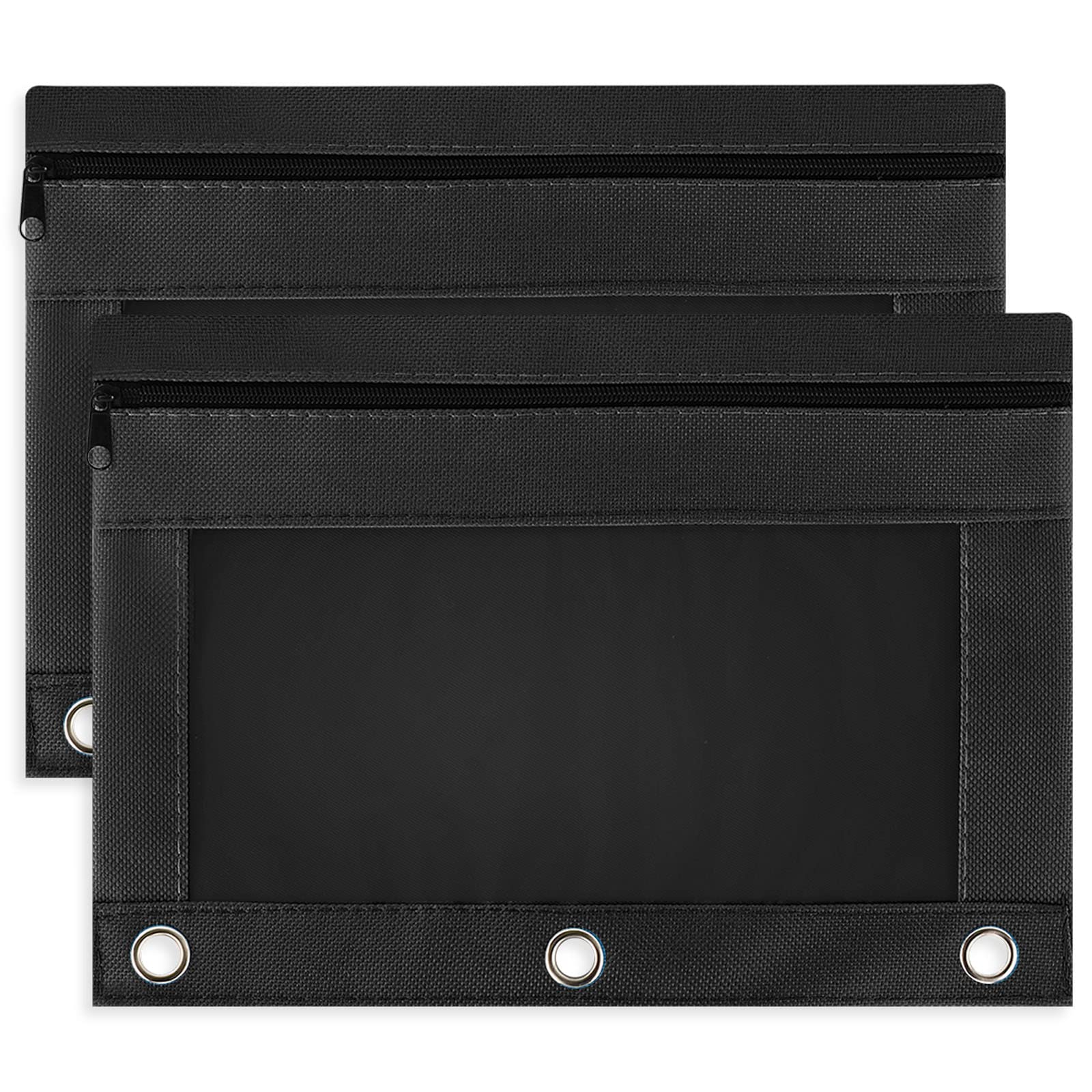 2 Pack Gloween Zippered Pencil Pouch for 3 Ring Binder - Durable School & Office Supplies Pencil Case Organizer (Black) - Perfect for Students, Teachers & Professionals