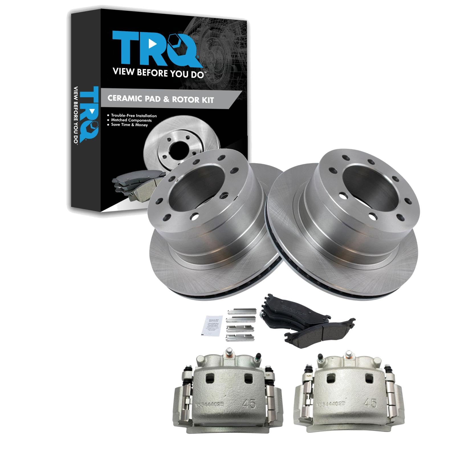 TRQ Premium Ceramic Brake Pads & Vented Rotors Kit - Compatible with 2006-2008 Dodge Ram 1500, 2003-2008 Ram 2500/3500 - Heavy Duty Braking for Towing & Off-Road Adventures