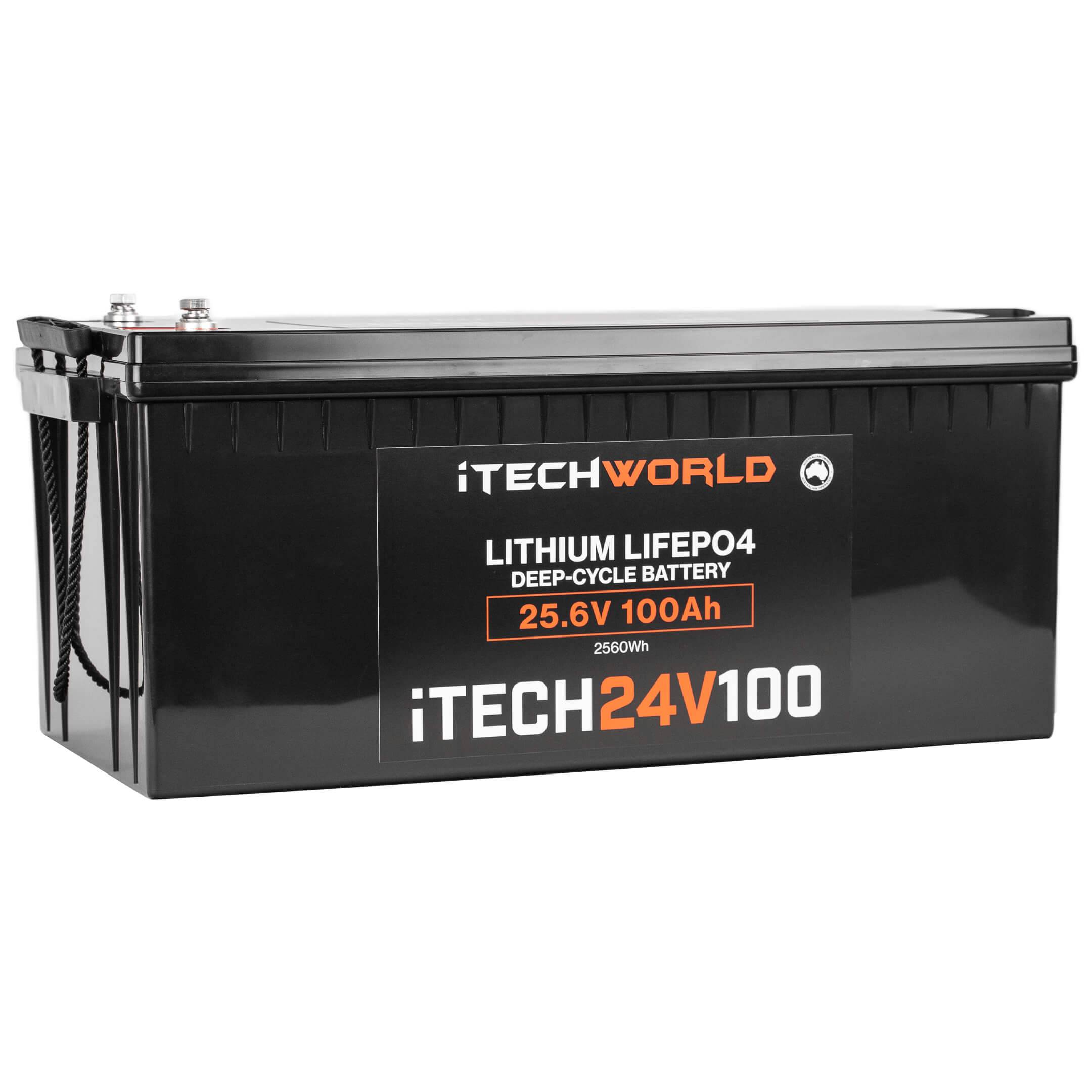 iTECH 24V 100Ah Deep Cycle Lithium Battery - 24 Volt 100Ah LiFePO4 Battery for Solar Systems, RVs, Marine & Off-Grid Power - Long Lasting & Lightweight Rechargeable Battery